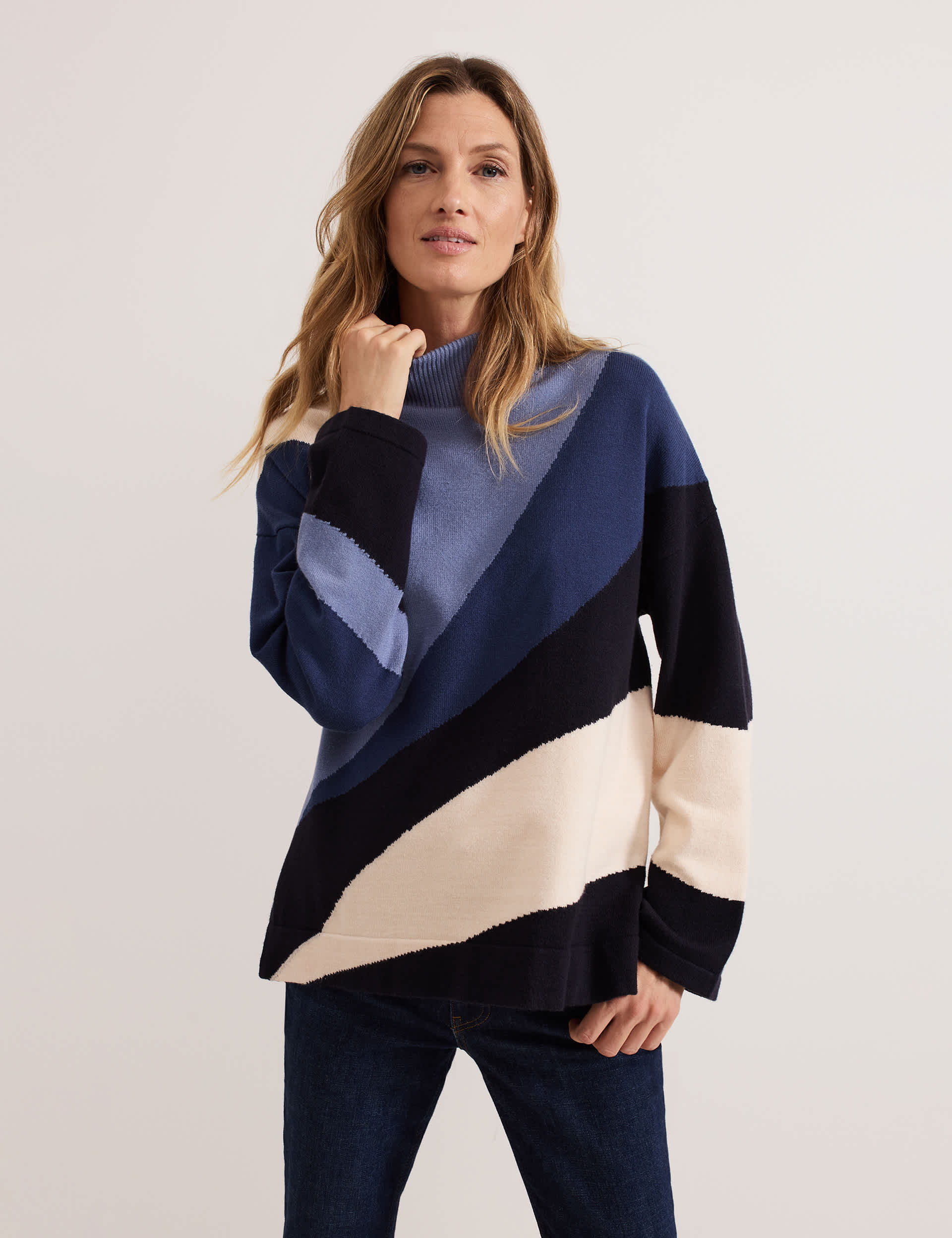 Phase Eight Women's Jacquard Funnel Neck Jumper - S - Navy Mix, Navy Mix