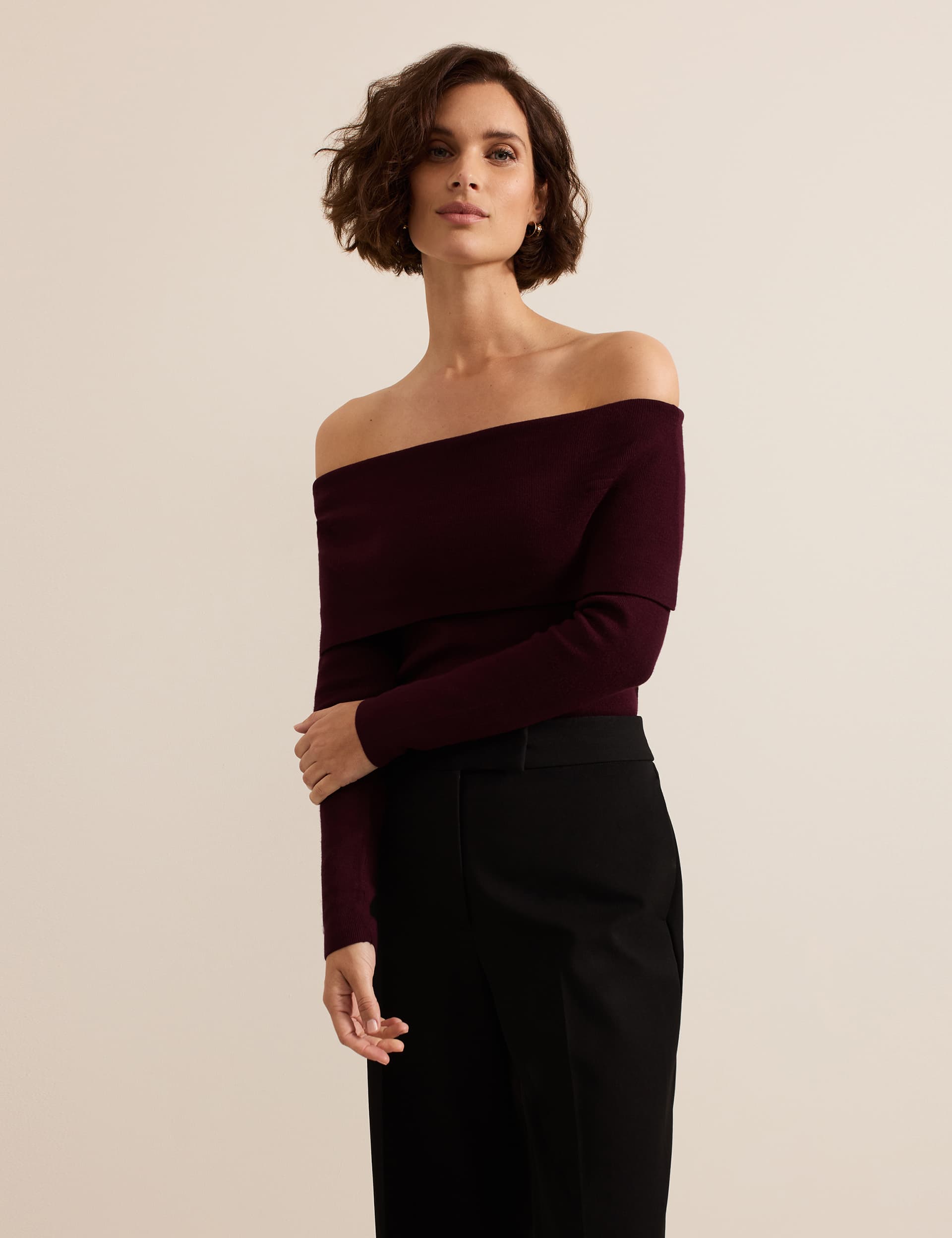 Phase Eight Women's Off The Shoulder Knitted Top - M - Burgundy, Burgundy