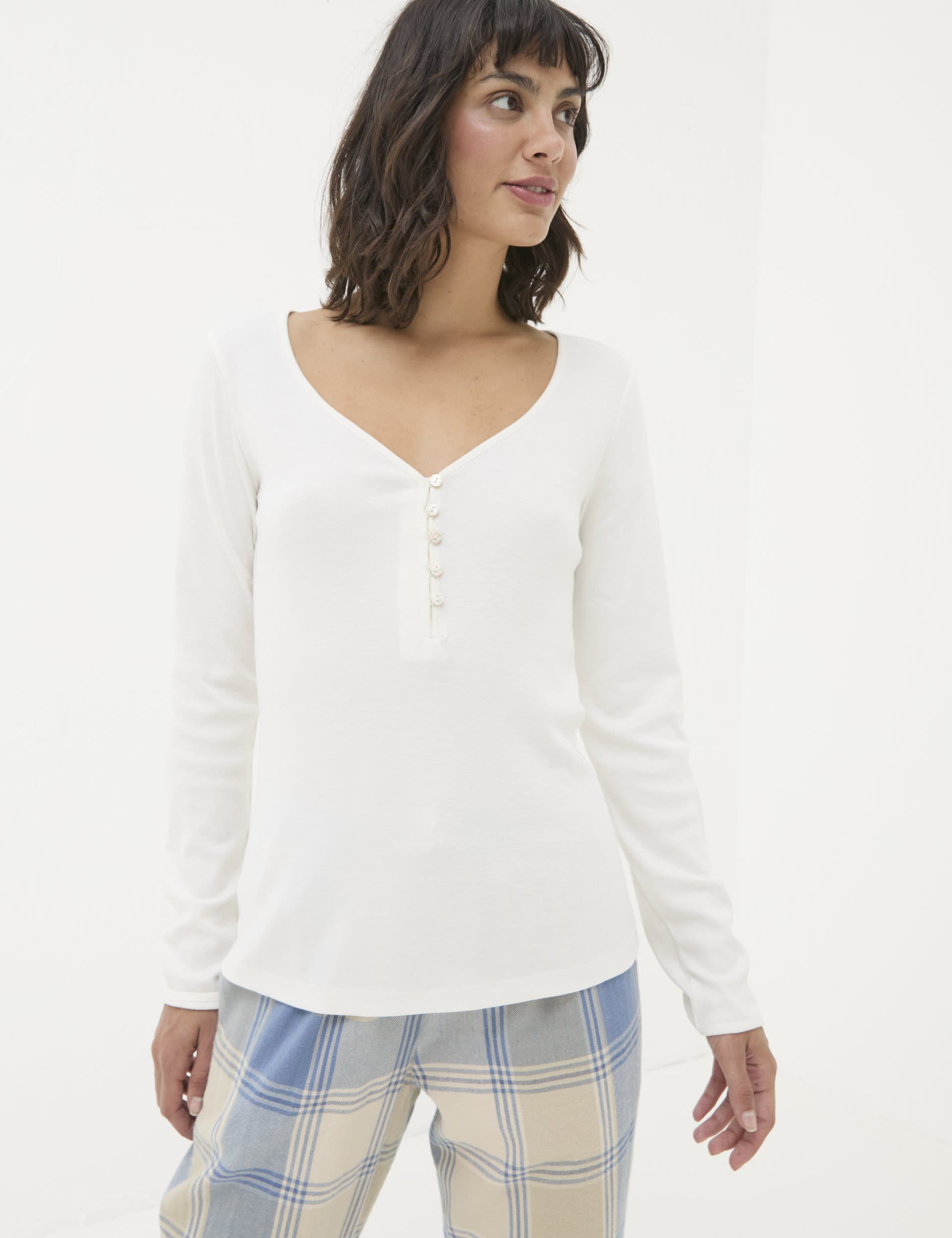 Fatface Women's Lila Henley Top - 10 - Ivory, Ivory