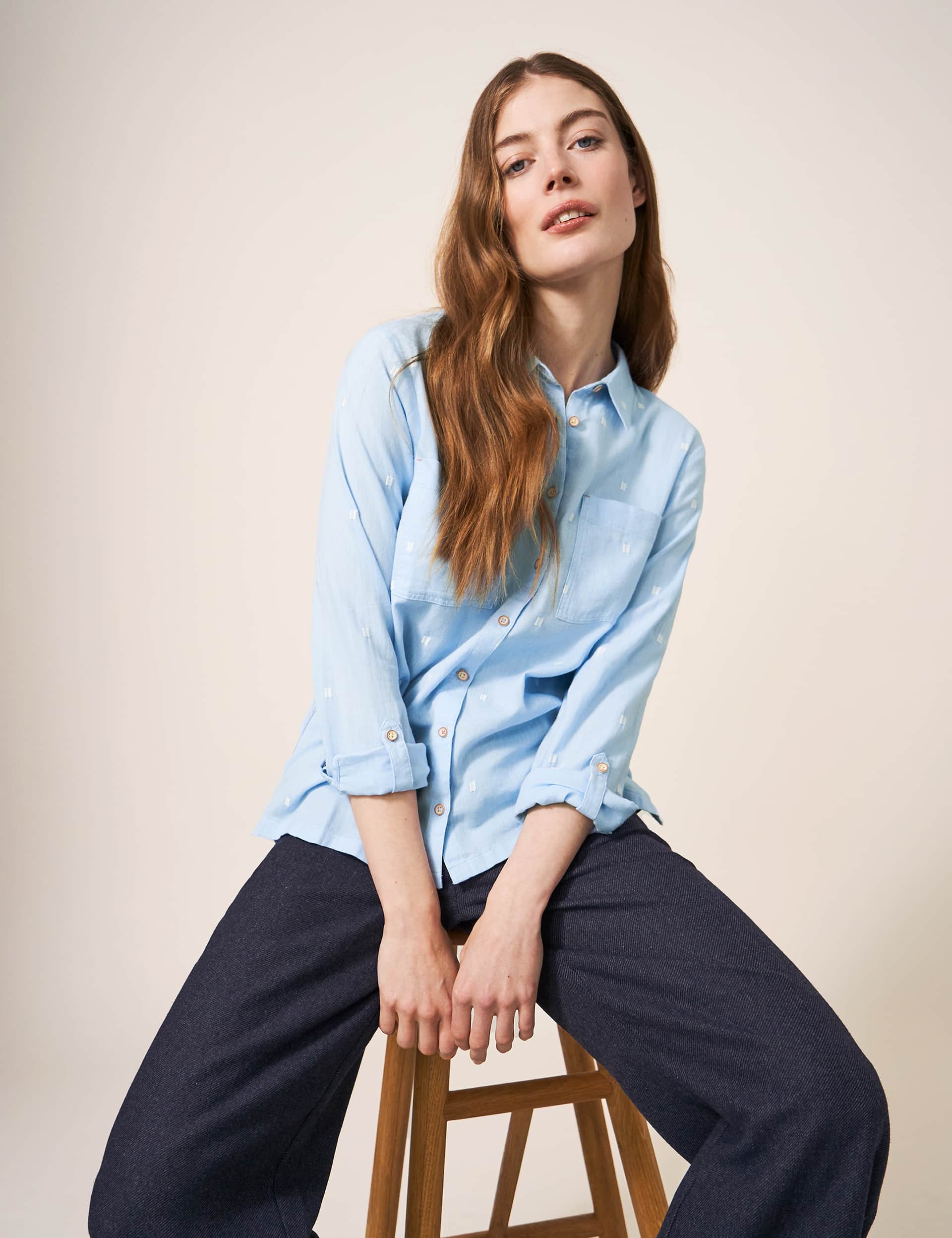 White Stuff Women's Organic Cotton Embroidered Collared Shirt