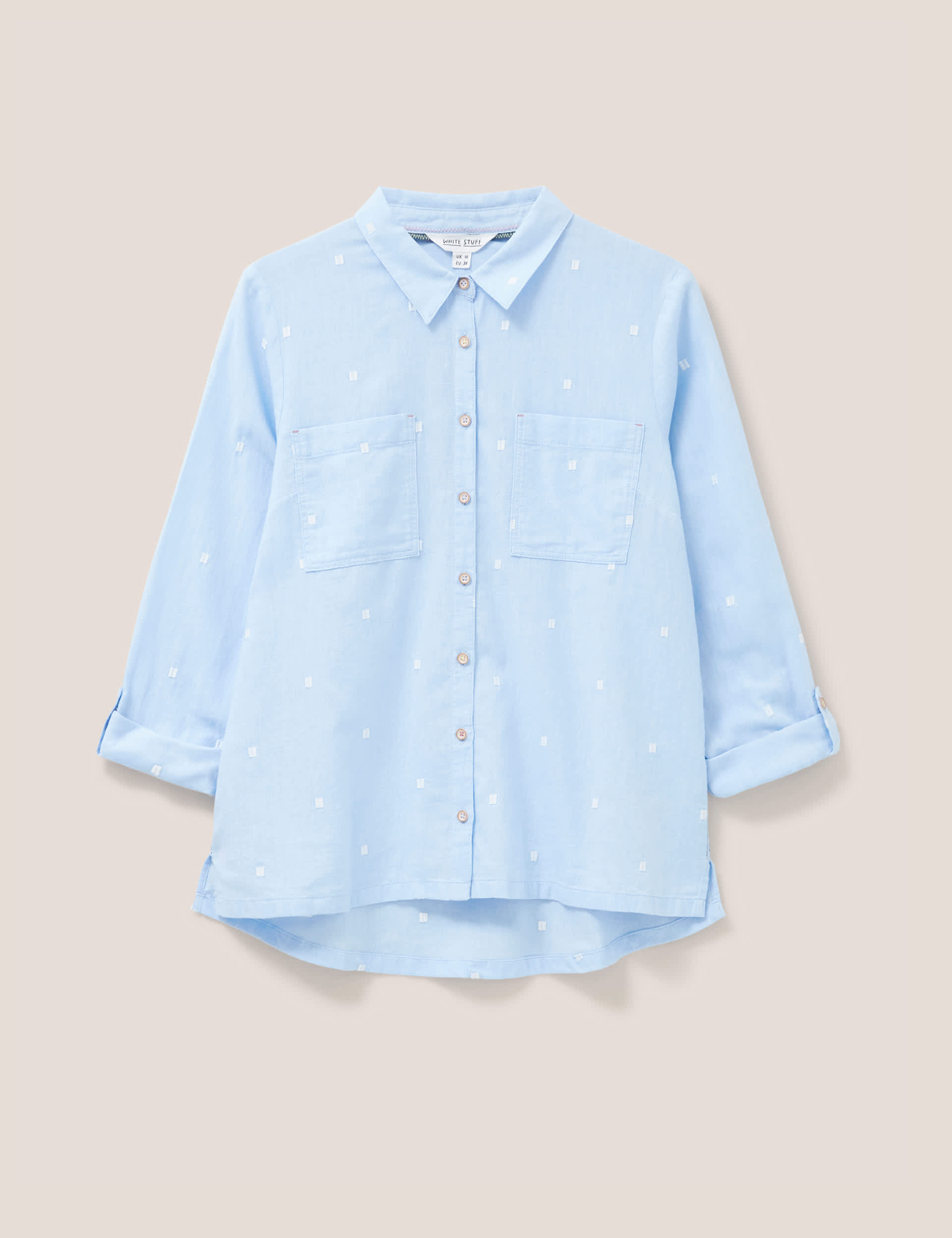 White Stuff Women's Pure Cotton Embroidered Collared Shirt - 10 - Blue Mix, Blue Mix