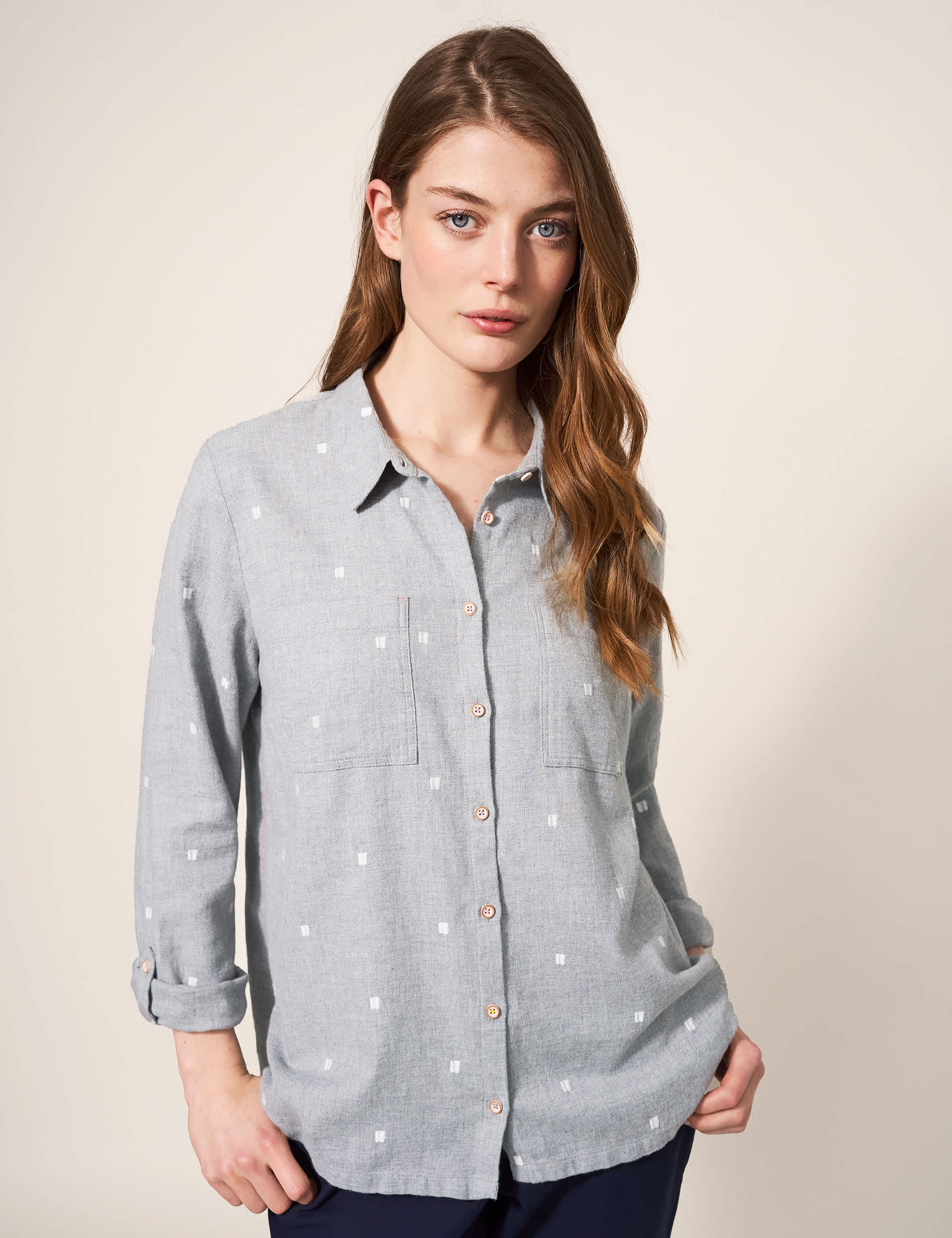 White Stuff Women's Organic Cotton Textured Collared Shirt - 14 - Grey Mix, Grey Mix