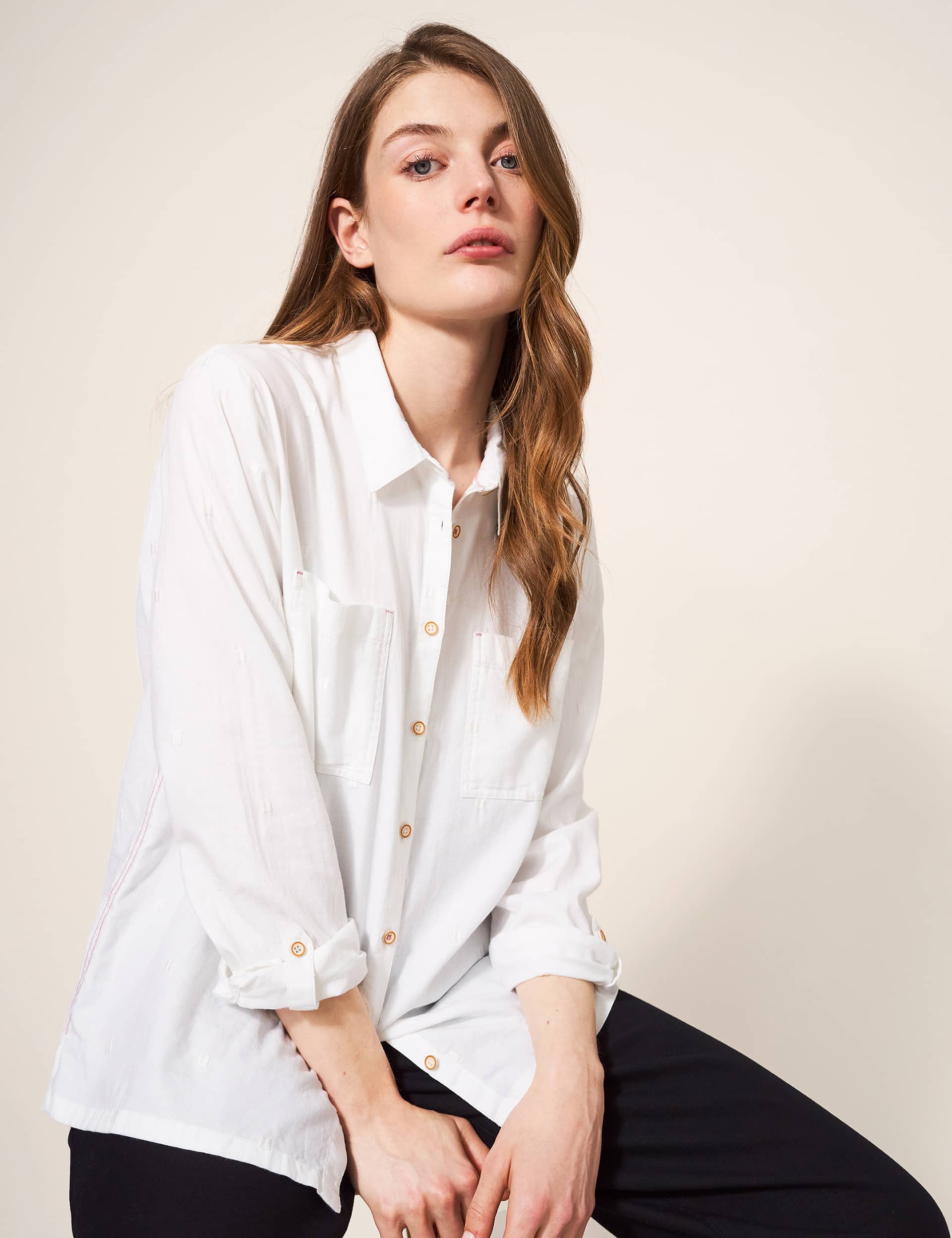 White Stuff Women's Organic Cotton Collared Shirt - 16, White,Navy