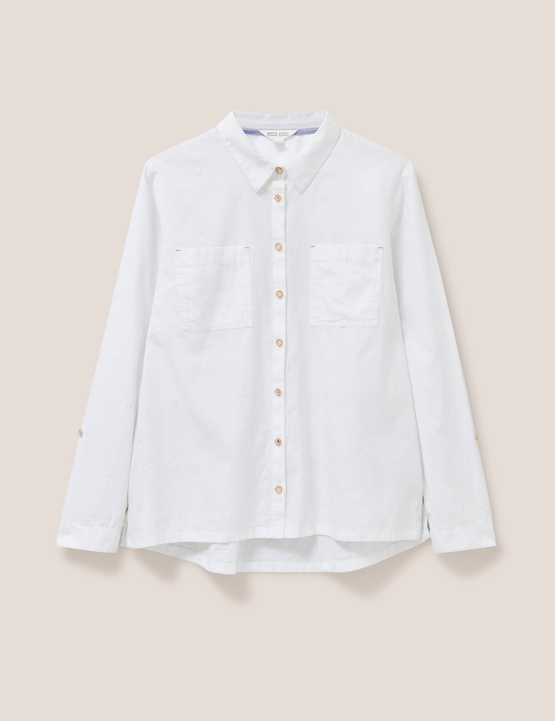 White Stuff Women's Pure Cotton Collared Shirt - 16, White,Navy