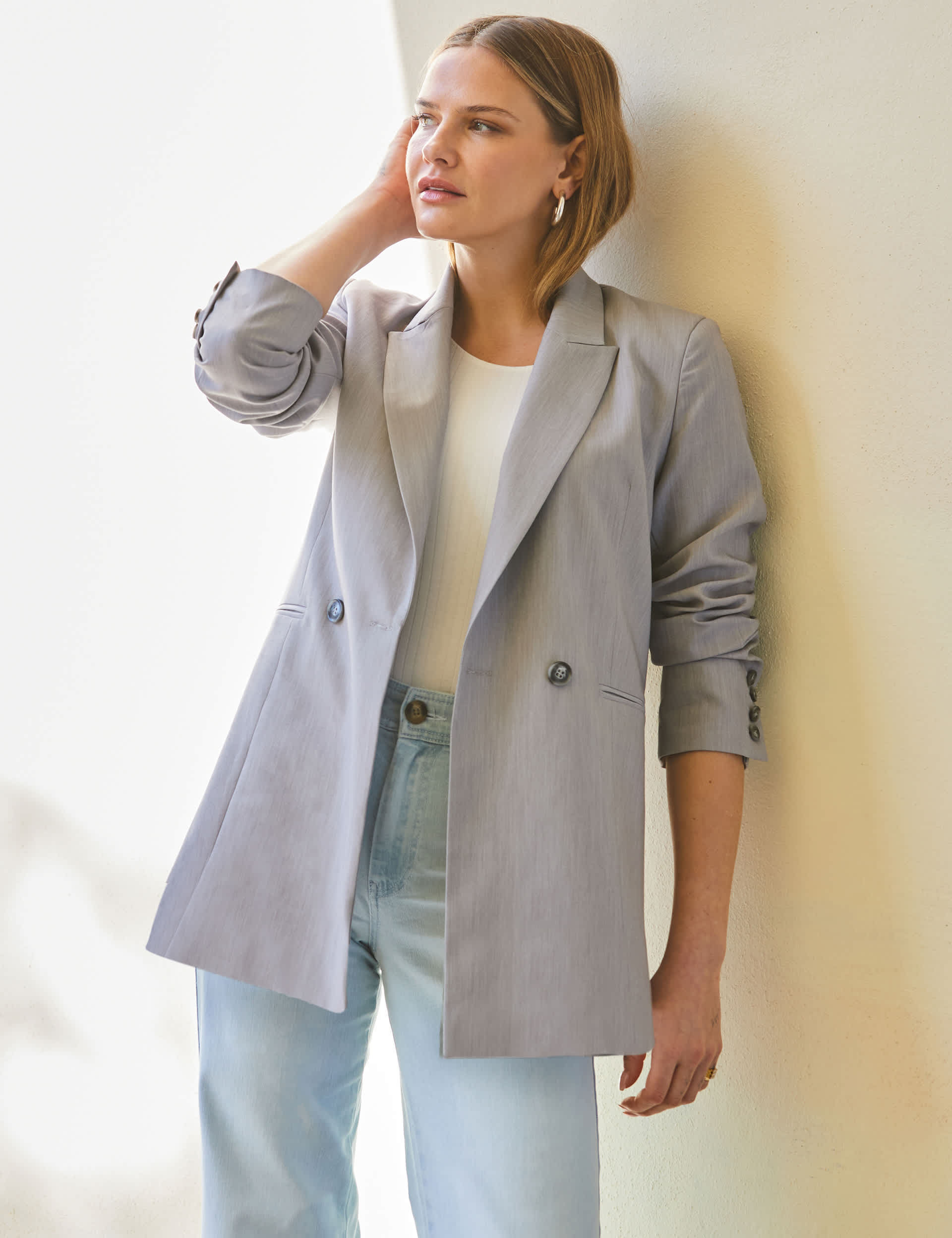 Sosandar Women's Relaxed Double Breasted Blazer - 12 - Grey, Grey