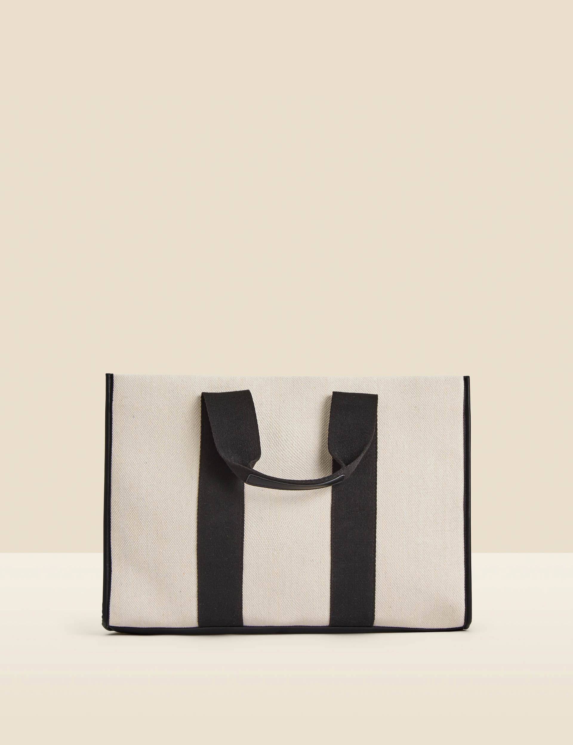 Sosandar Women's Canvas Striped Tote Bag - Ivory, Ivory