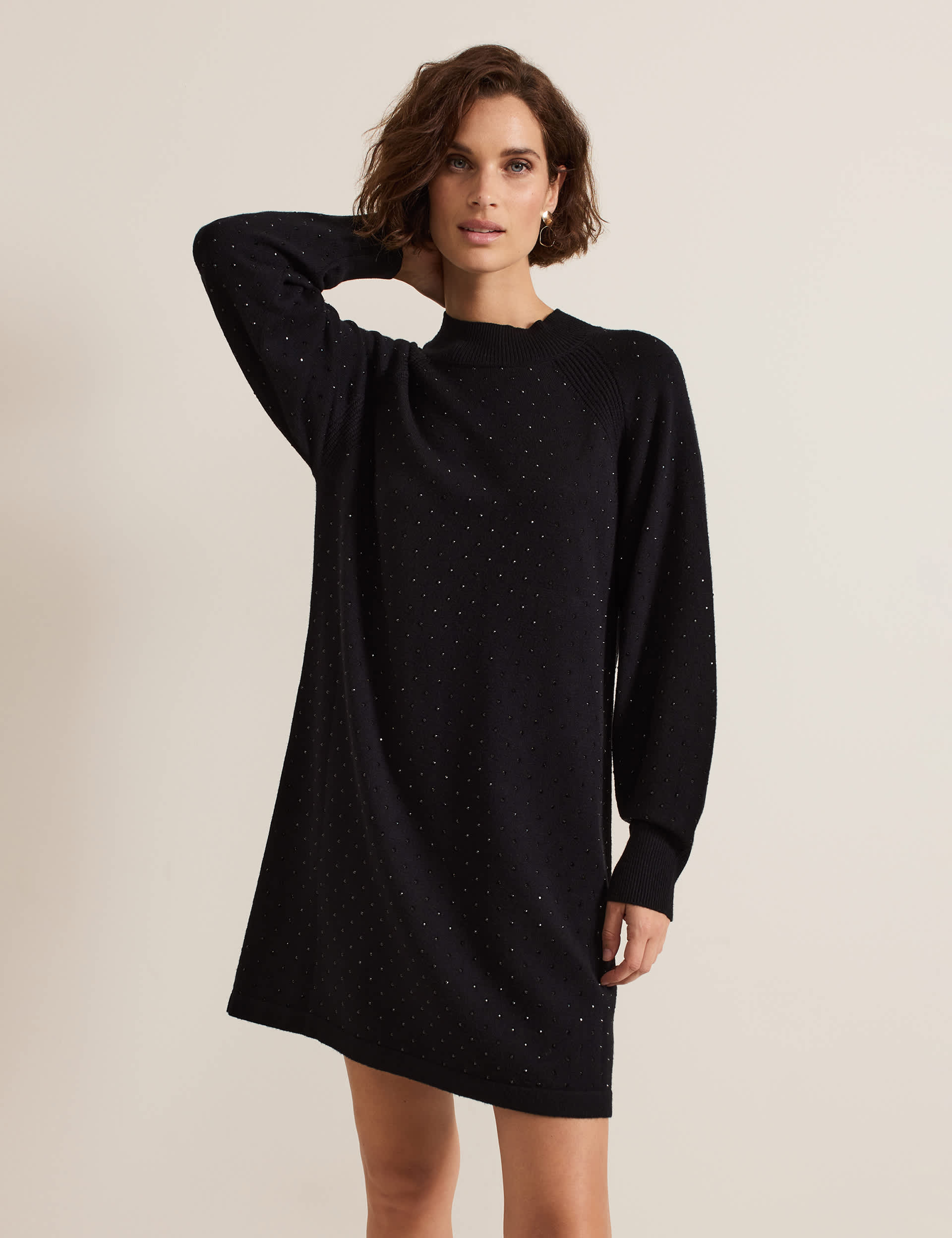 Phase Eight Women's Sparkly Embellished Knitted Mini Shift Dress - 12 - Black, Black