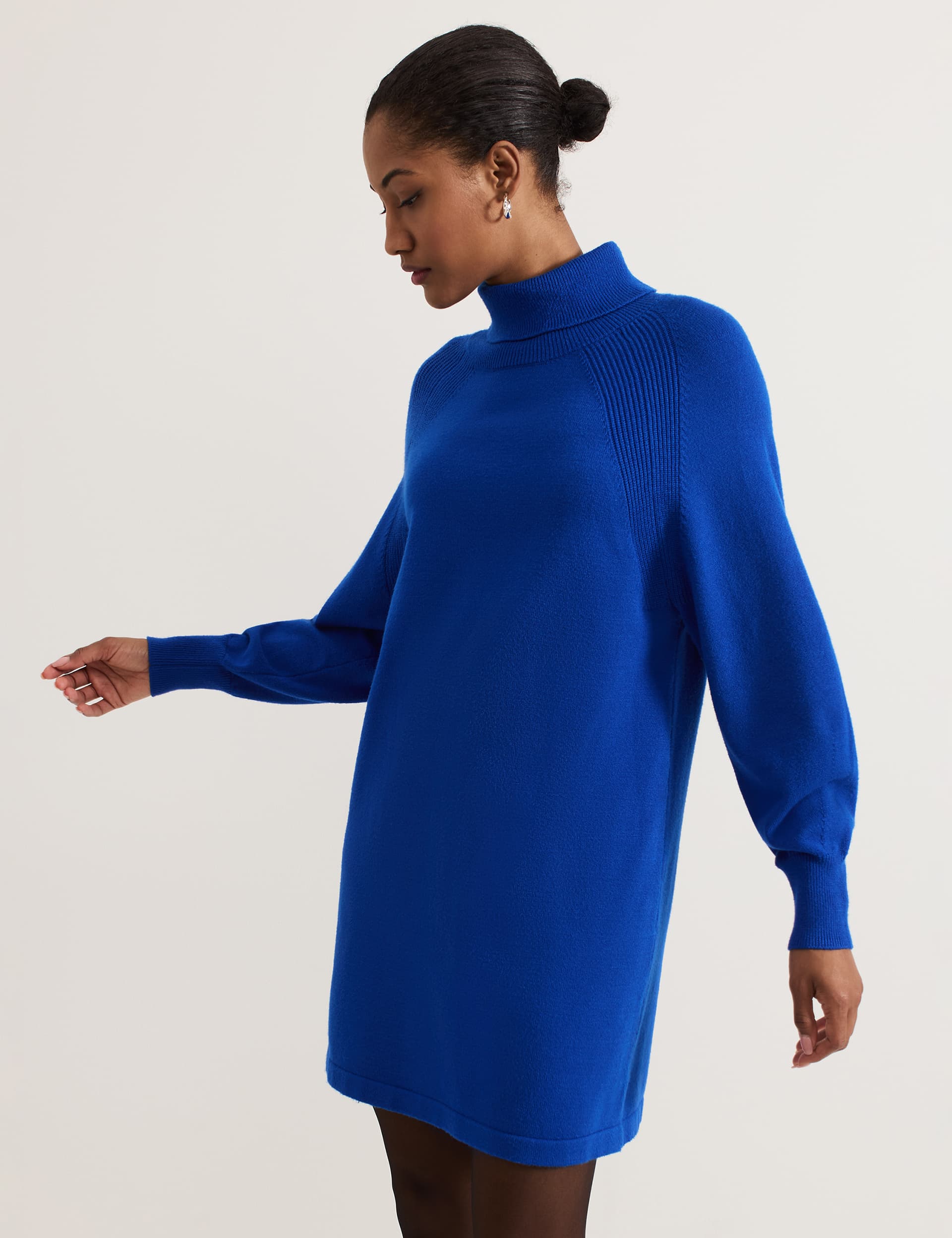 Phase Eight Women's Roll Neck Mini Knitted Dress - 14 - Blue, Blue