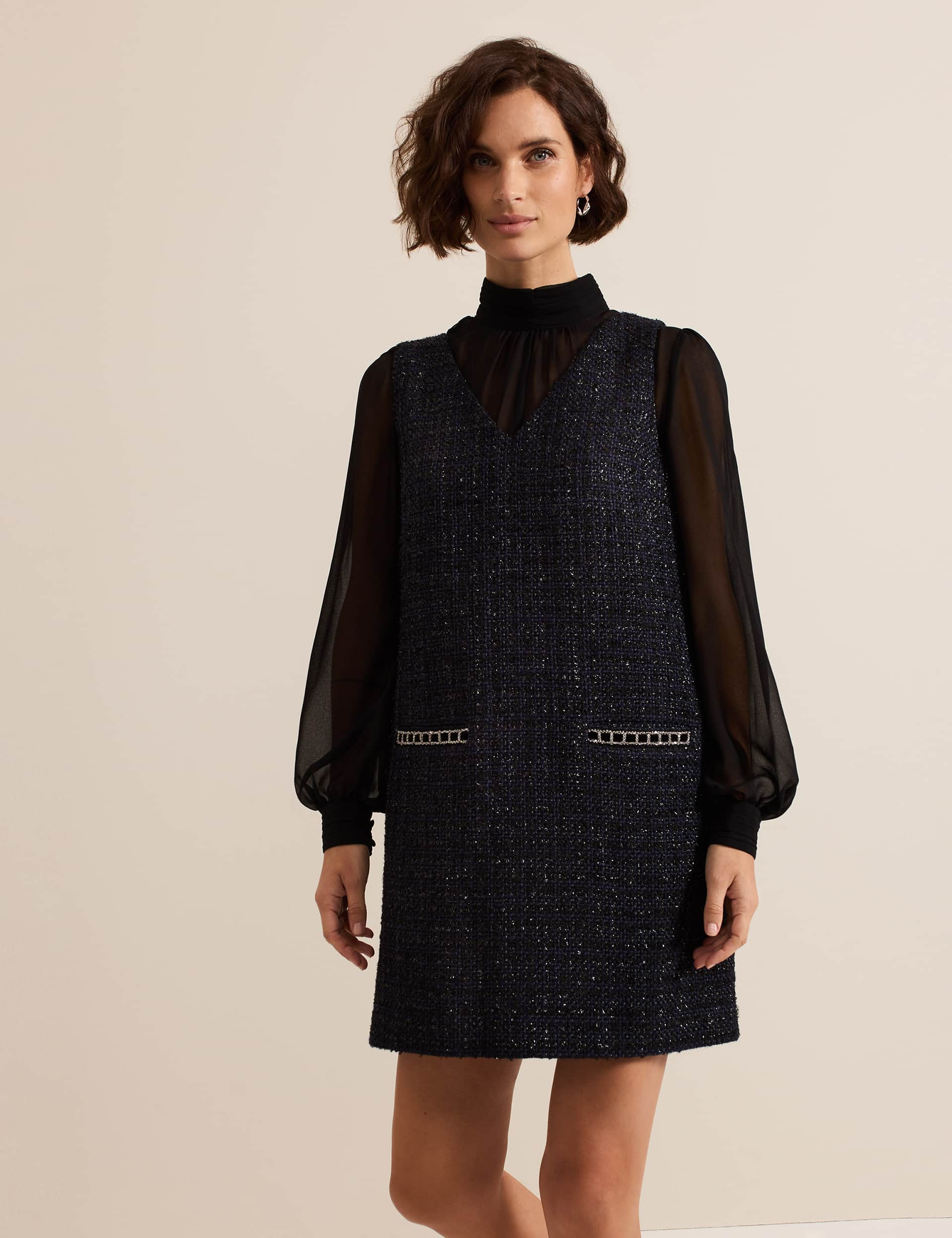 Phase Eight Women's Sparkly Tweed Mini Shift Dress - 12 - Navy, Navy