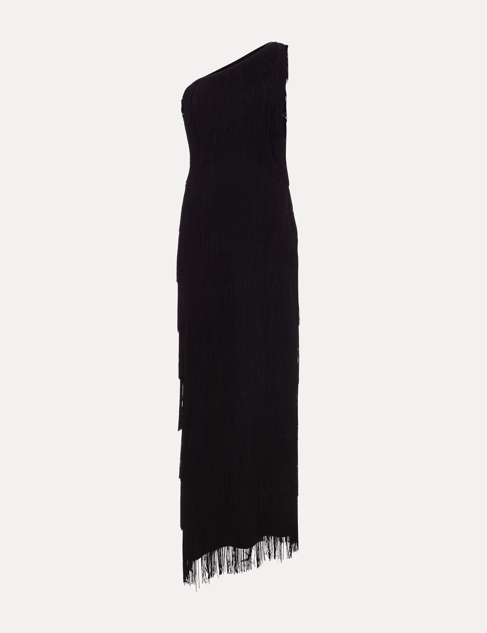 Phase Eight Women's Fringed One Shoulder Maxi Column Dress - 6 - Black, Black