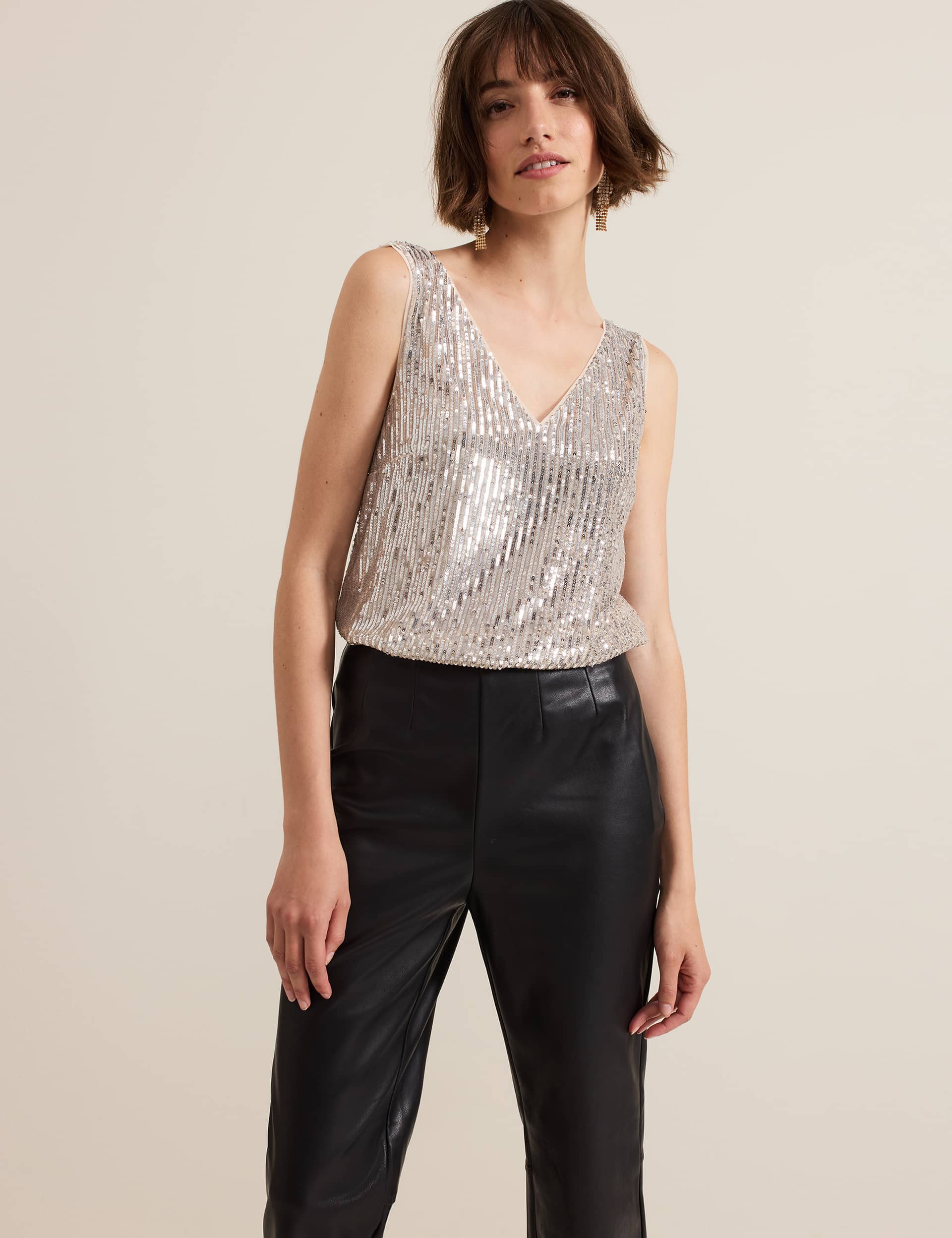 Phase Eight Women's Sequin V-Neck Vest Top - 12 - Silver, Silver