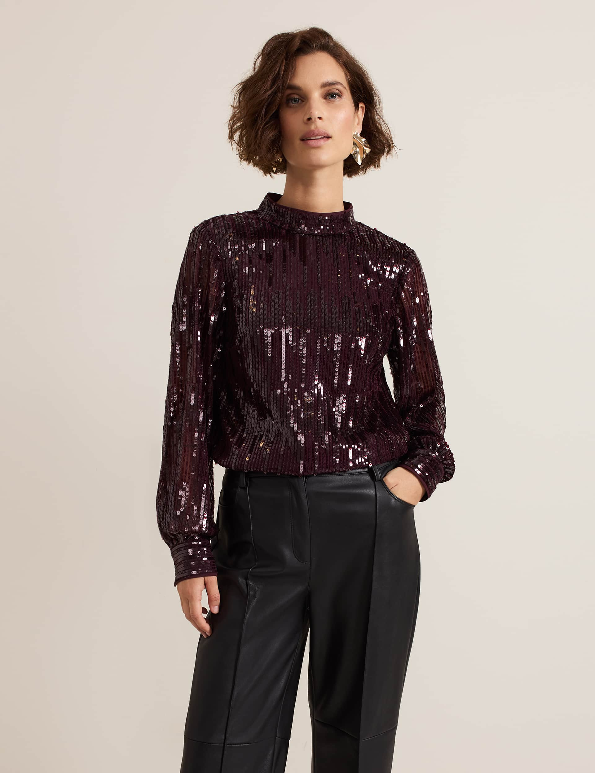 Phase Eight Women's Sequin Blouse - 12 - Burgundy, Burgundy