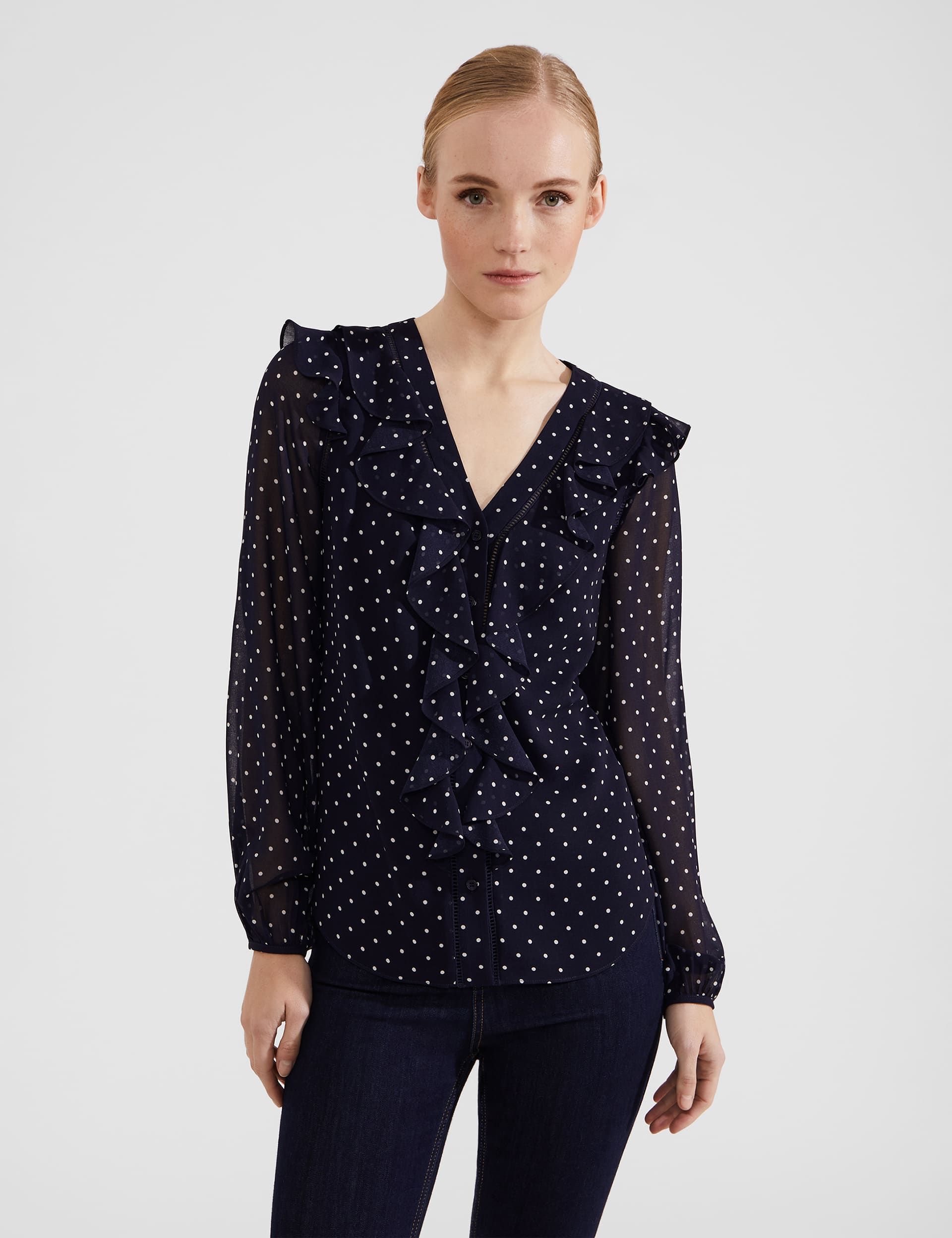 Hobbs Women's Polka Dot V-Neck Top - 10 - Navy Mix, Navy Mix