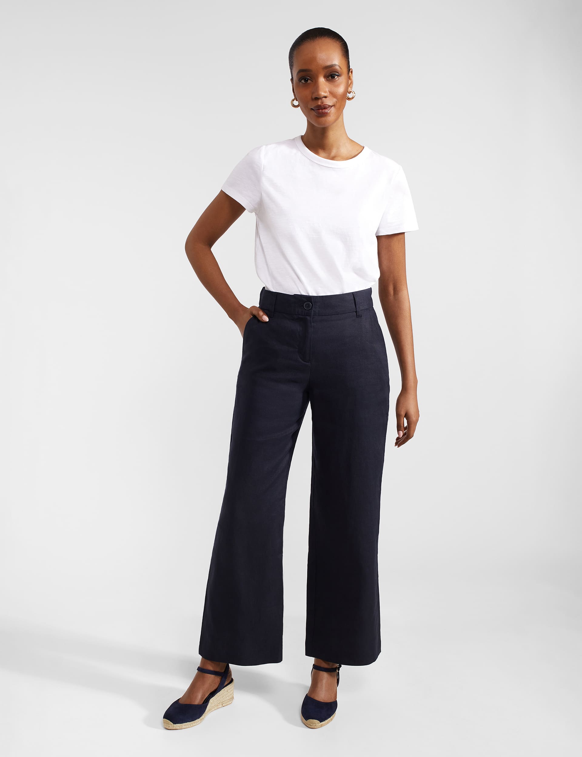 Hobbs Women's Pure Linen Straight Leg Trousers - 12 - Navy, Navy