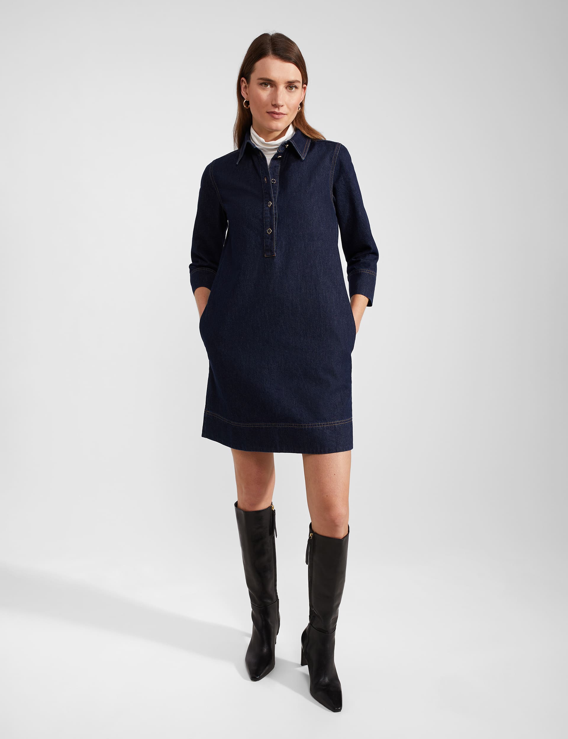 Hobbs Women's Denim Mini Shift Dress - 10 - Navy, Navy