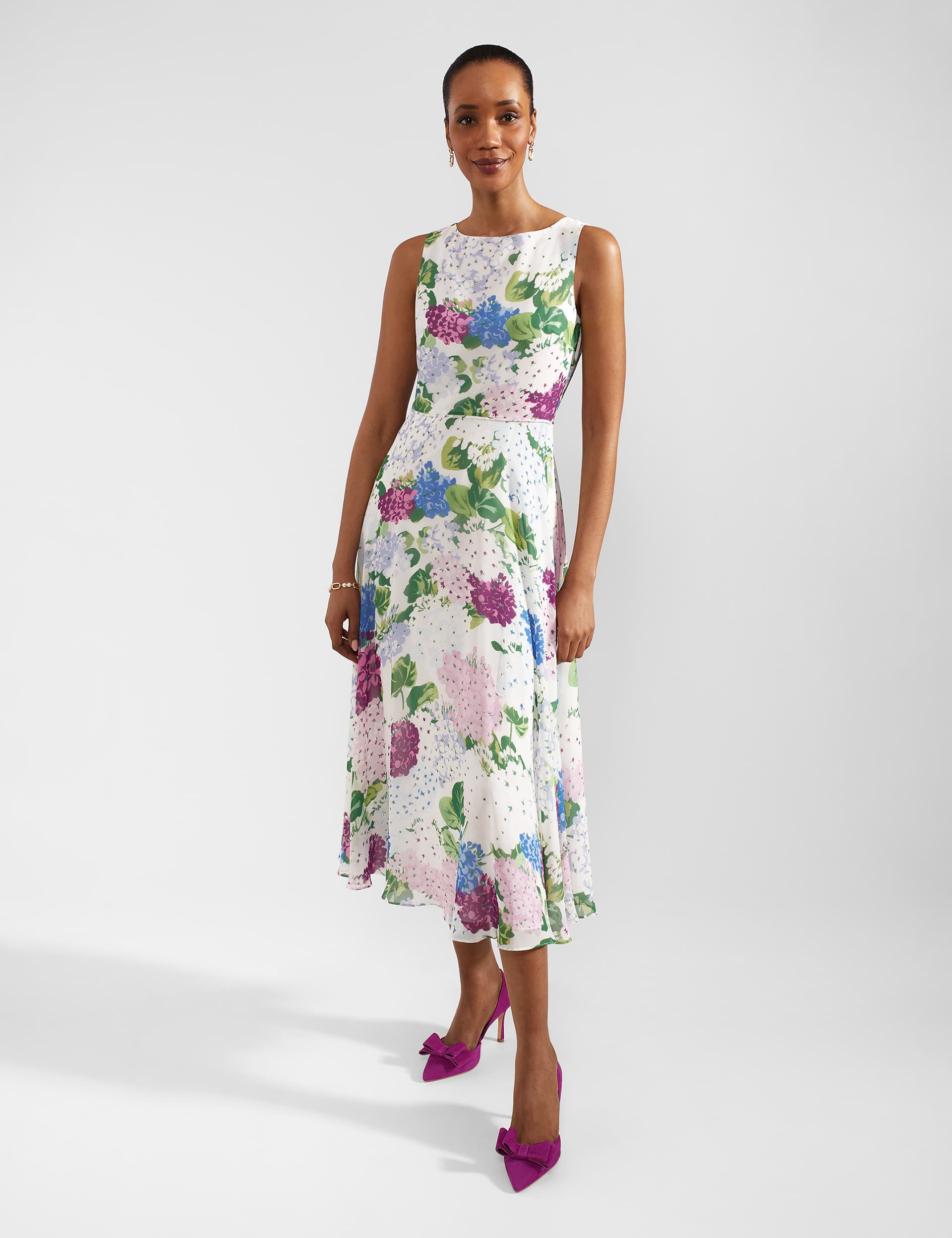 Hobbs Women's Floral Round Neck Midaxi Waisted Dress