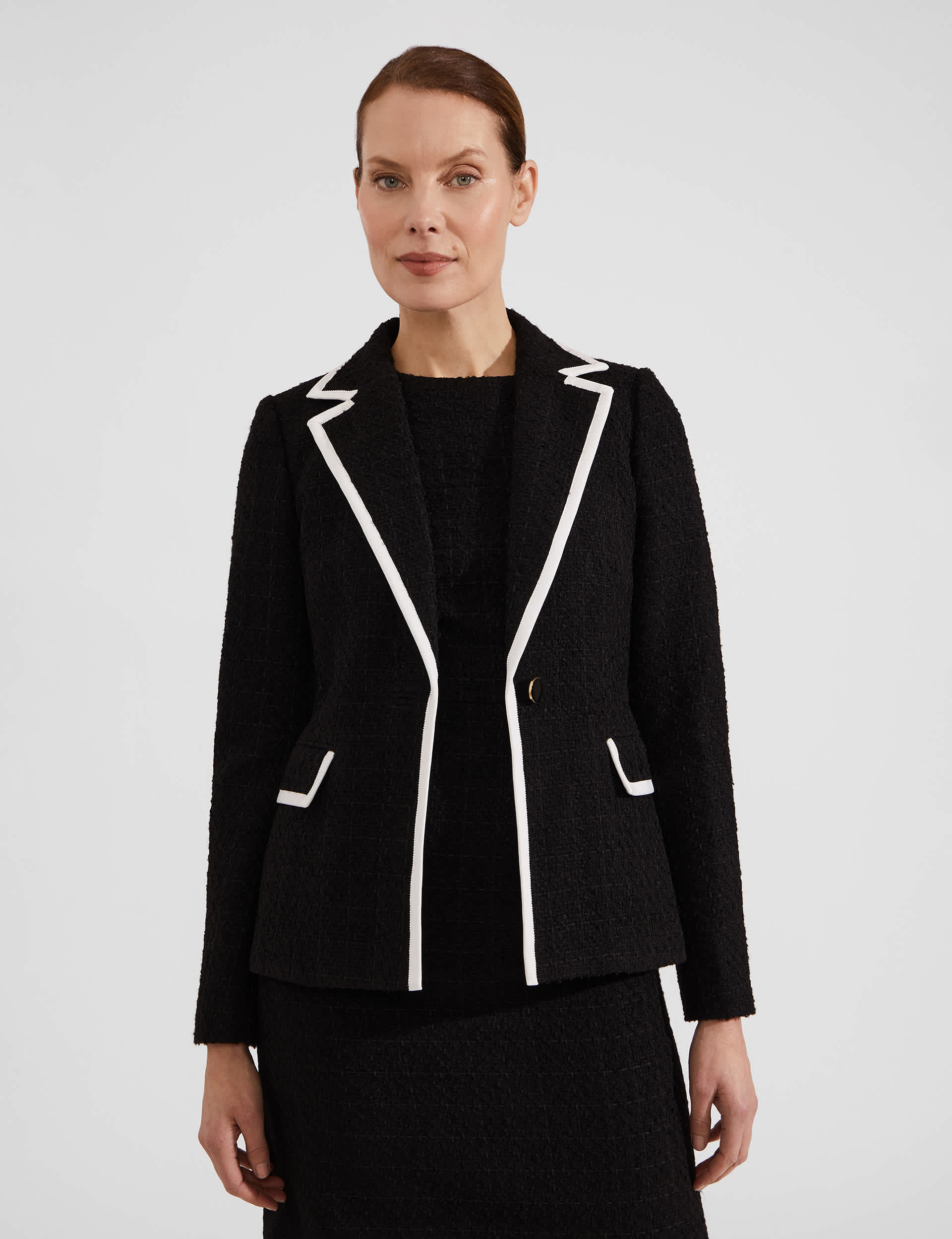 Hobbs Women's Single Breasted Blazer with Cotton - 10 - Black Mix, Black Mix