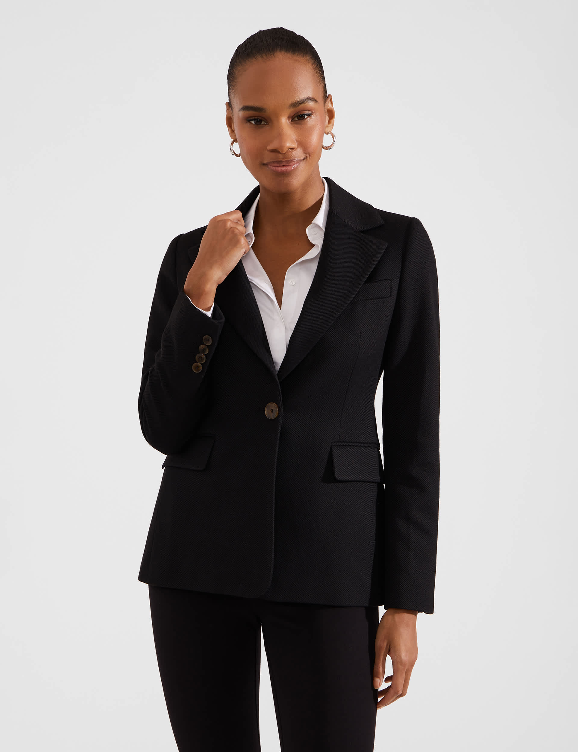 Hobbs Women's Single Breasted Blazer with Wool - 12 - Black, Black