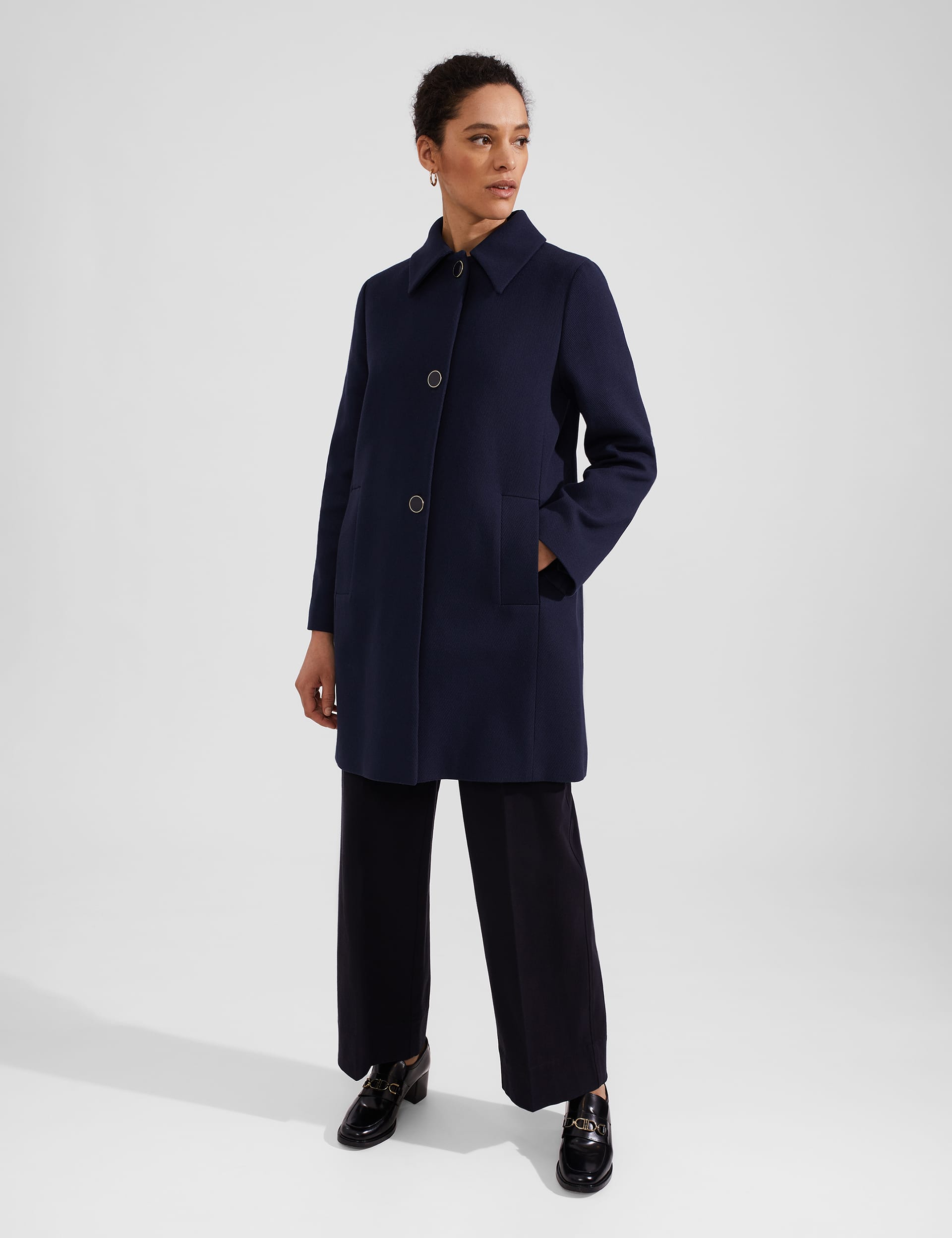 Hobbs Women's Cotton Rich Single Breasted Tailored Coat - 10 - Navy, Navy