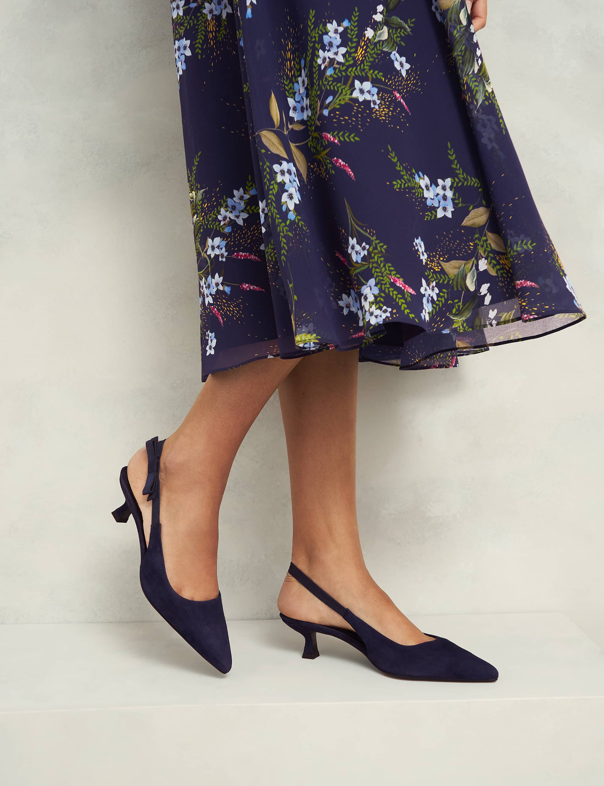 Hobbs Women's Suede Kitten Heel Pointed Slingback Shoes