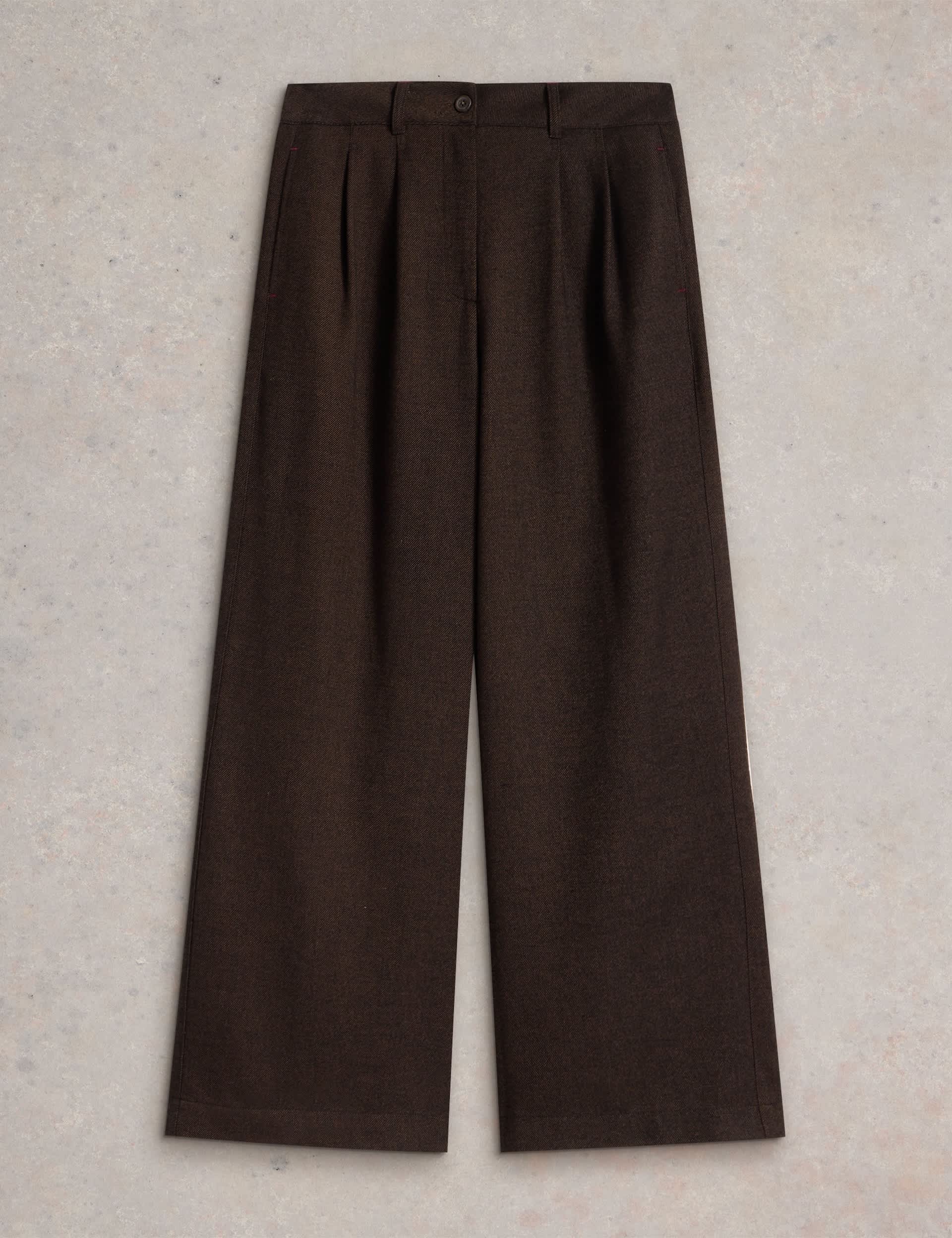 White Stuff Women's Wool Blend Textured Wide Leg Trousers - 12REG - Brown Mix, Brown Mix