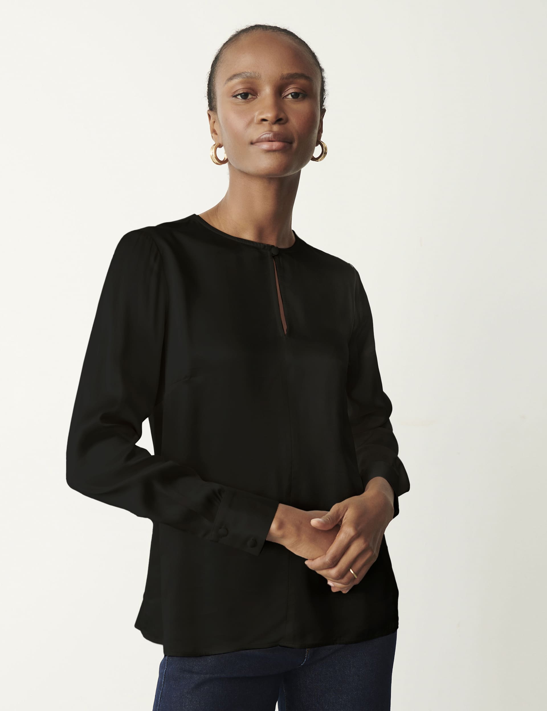 Finery London Women's Satin Round Neck Button detail blouse