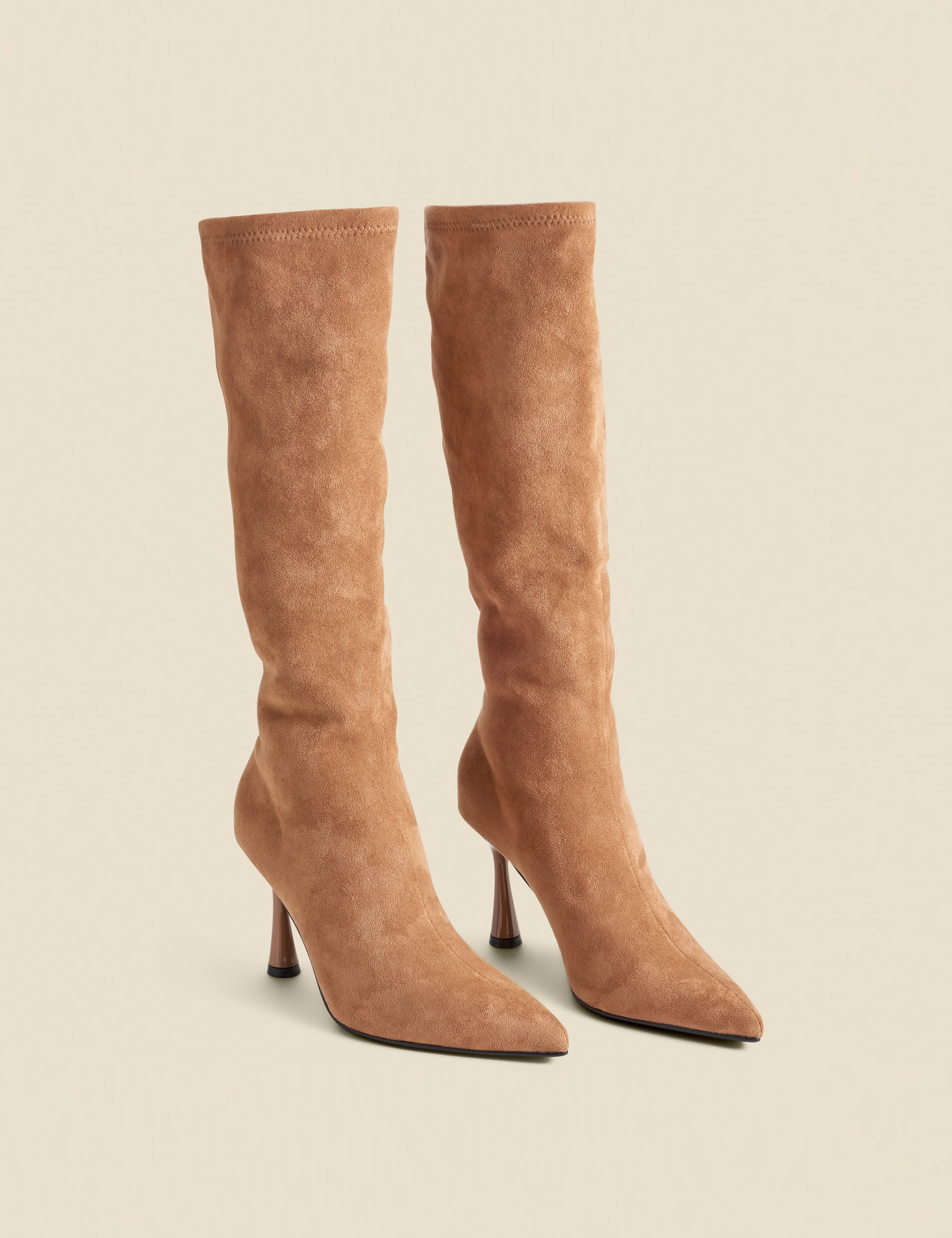 Sosandar Women's Faux Suede Knee High Flared Heel Boots - 7 - Camel, Camel