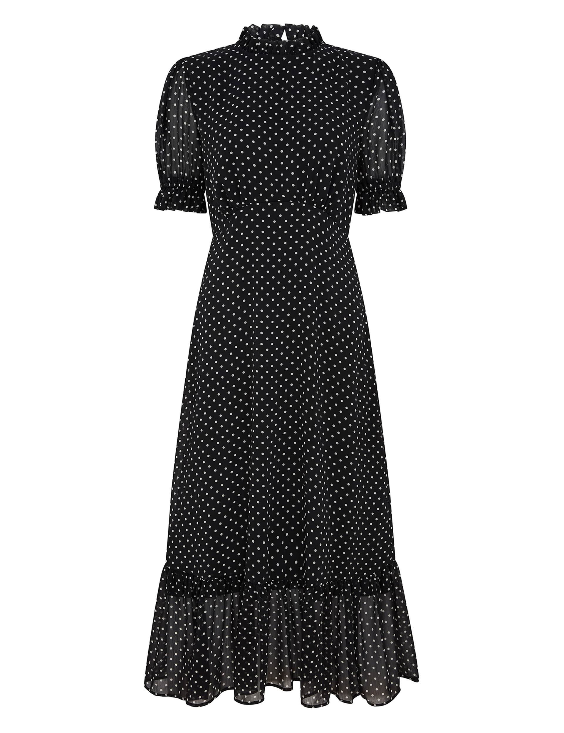 Finery London Women's Polka Dot High Neck Midi Waisted Dress - 16 - Black Mix, Black Mix