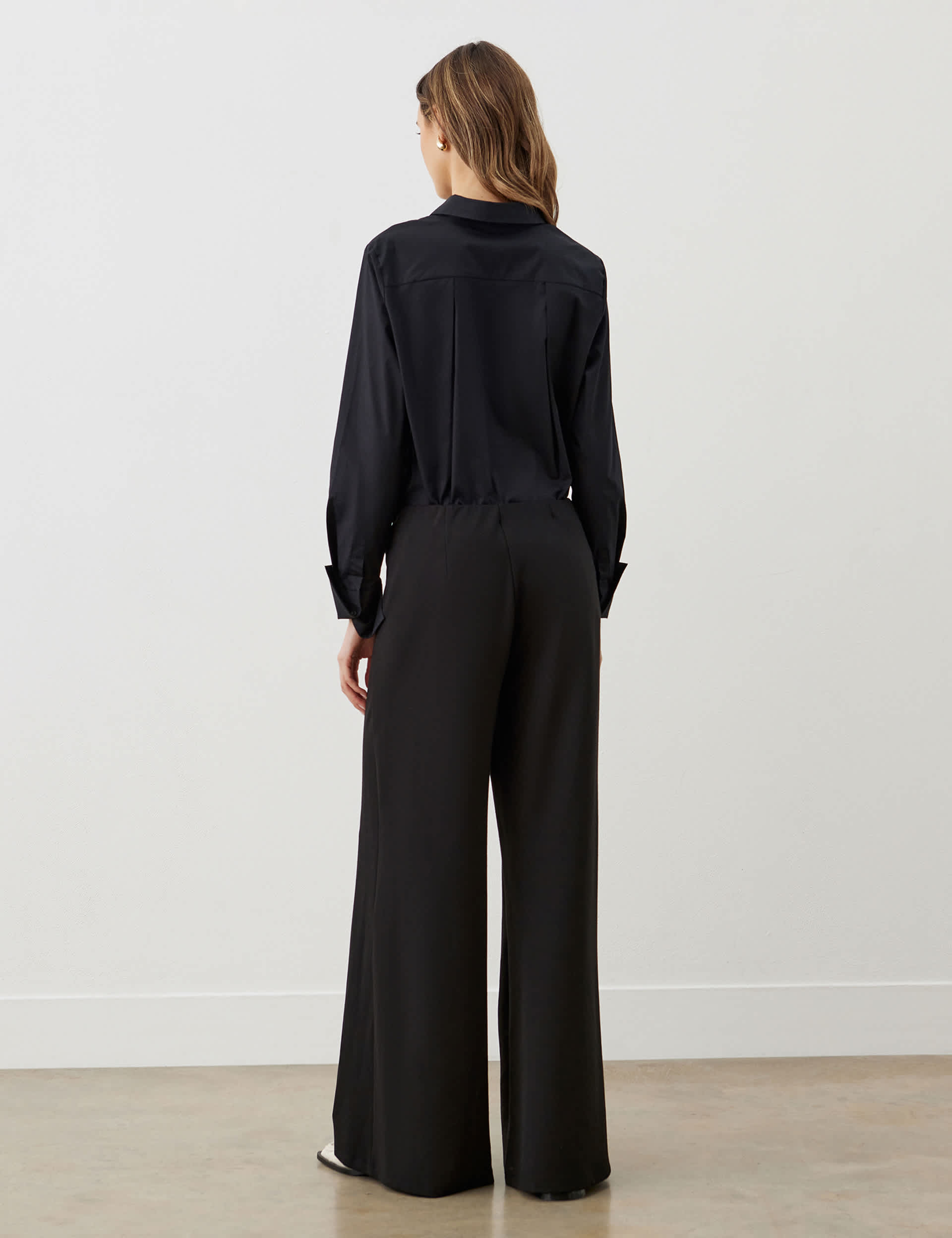 Finery London Women's High Waisted Wide Leg Trousers - 14REG - Black, Black,Ivory