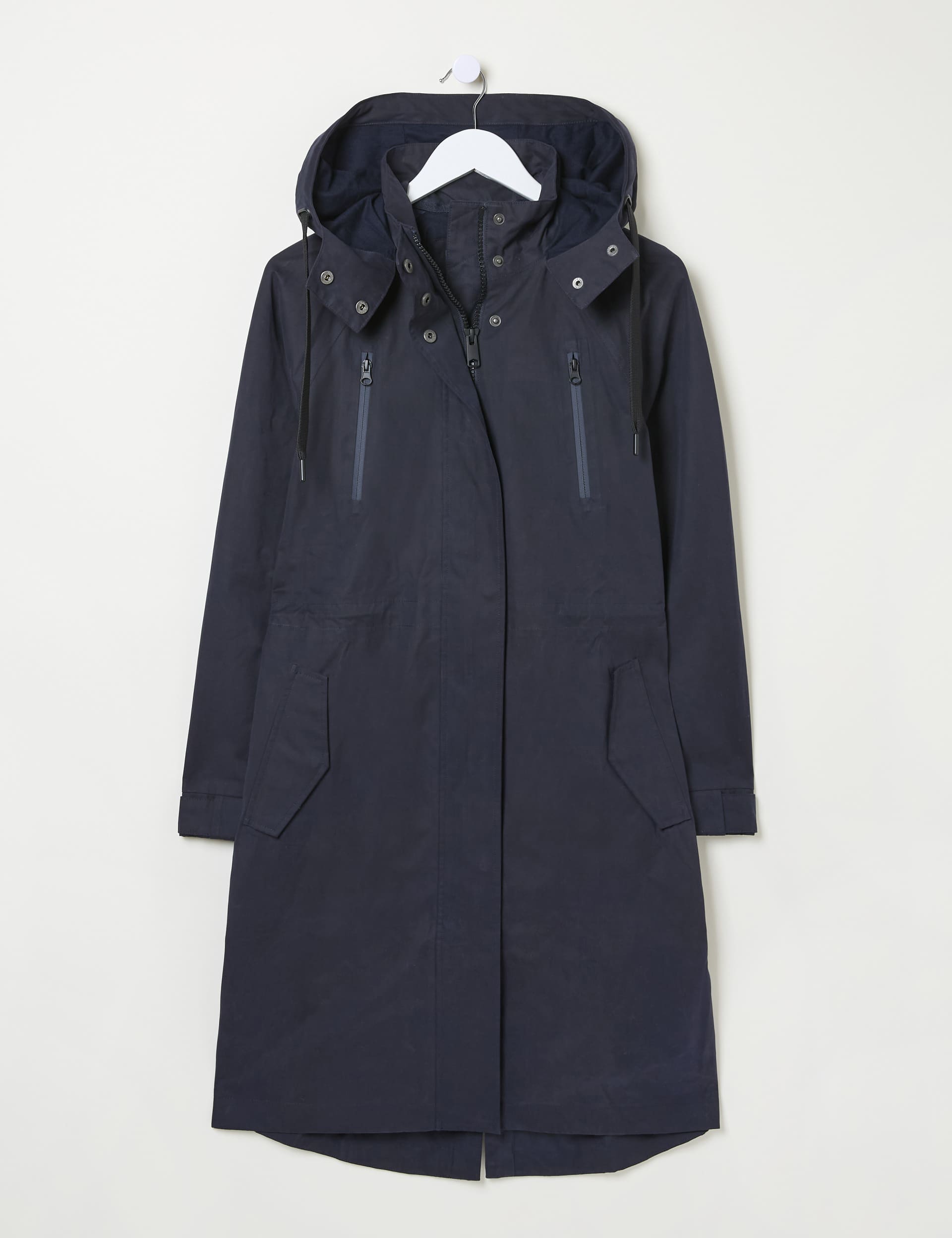 Fatface Women's Cotton Blend Hooded Longline Raincoat - 14 - Navy, Navy