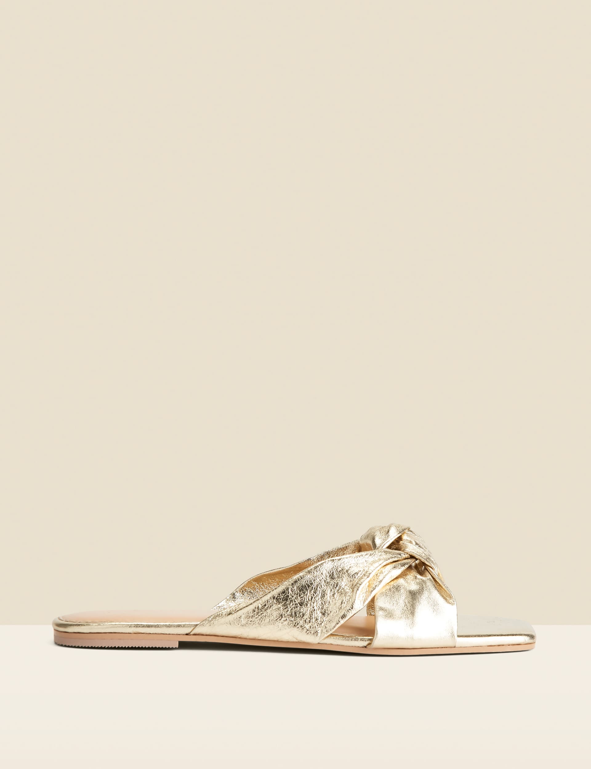 Sosandar Women's Leather Knot Metallic Flat Sandals - 6 - Gold, Gold