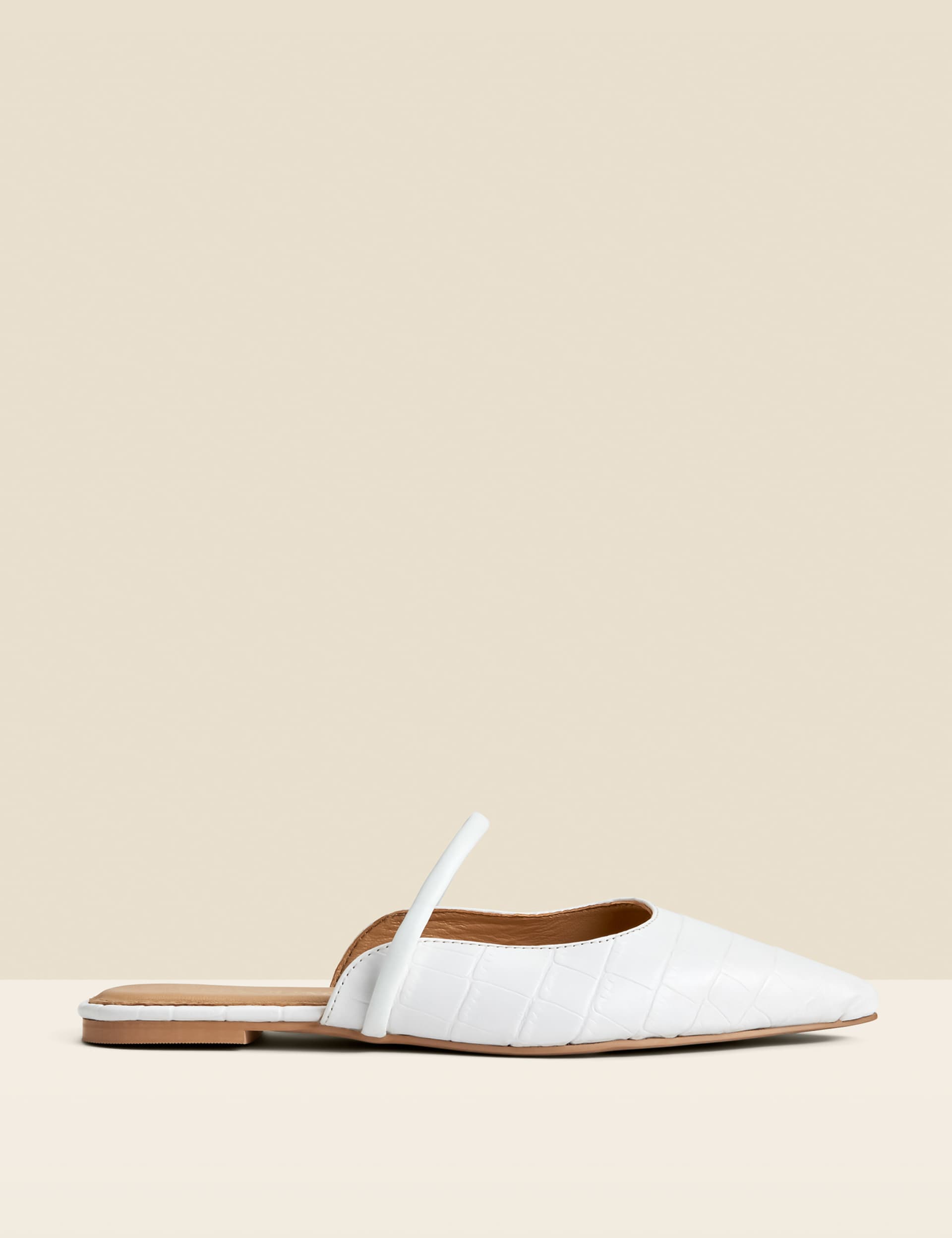 Sosandar Women's Leather Croc Strap Detail Flat Pointed Mules - 6 - White, White