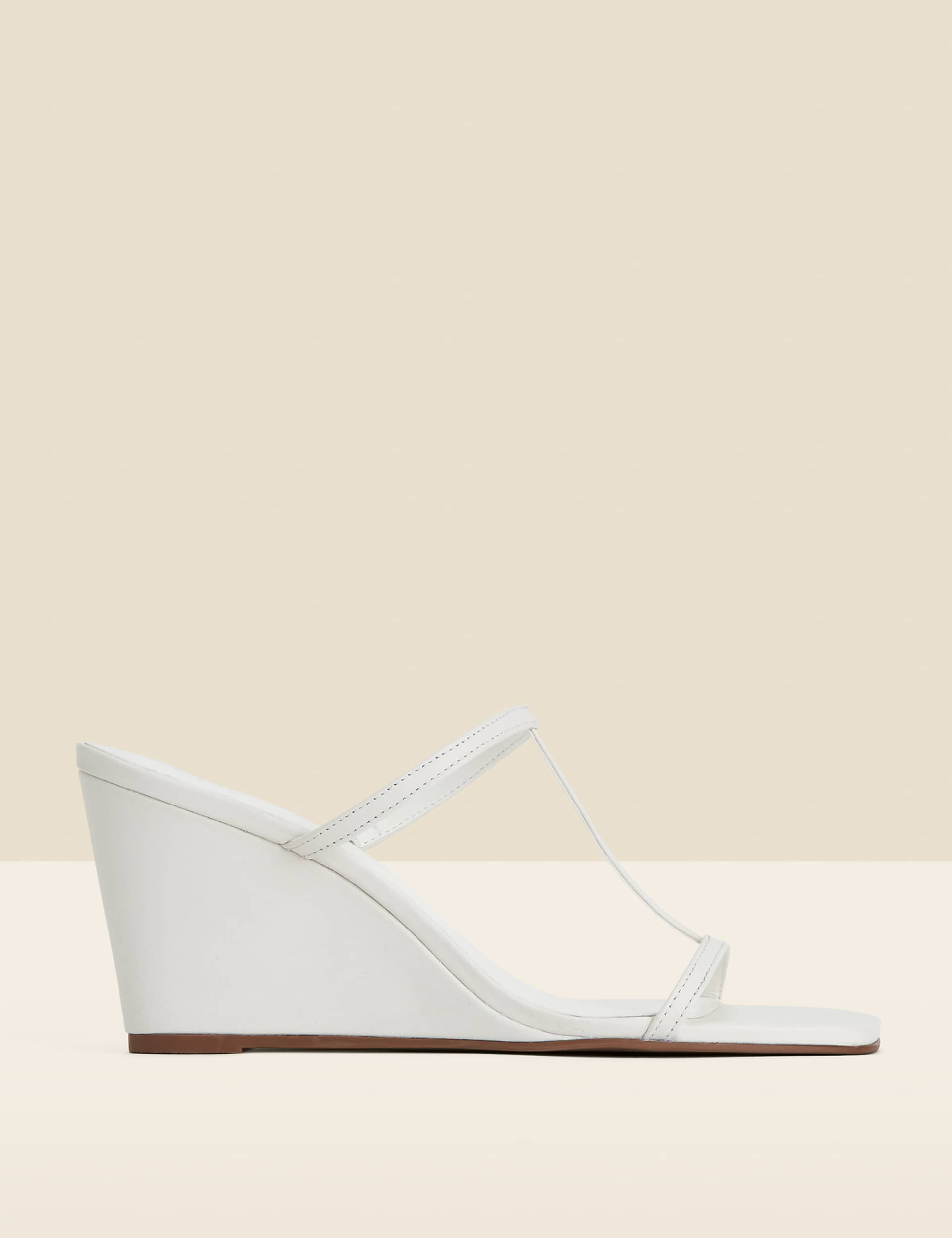 Sosandar Women's Leather Strappy Wedge Square Toe Mules