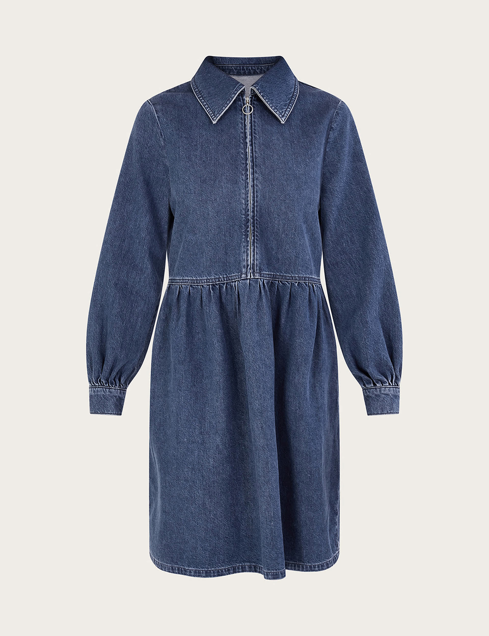 Monsoon Women's Denim Zip Neck Knee Length Shirt Dress - XL - Blue, Blue