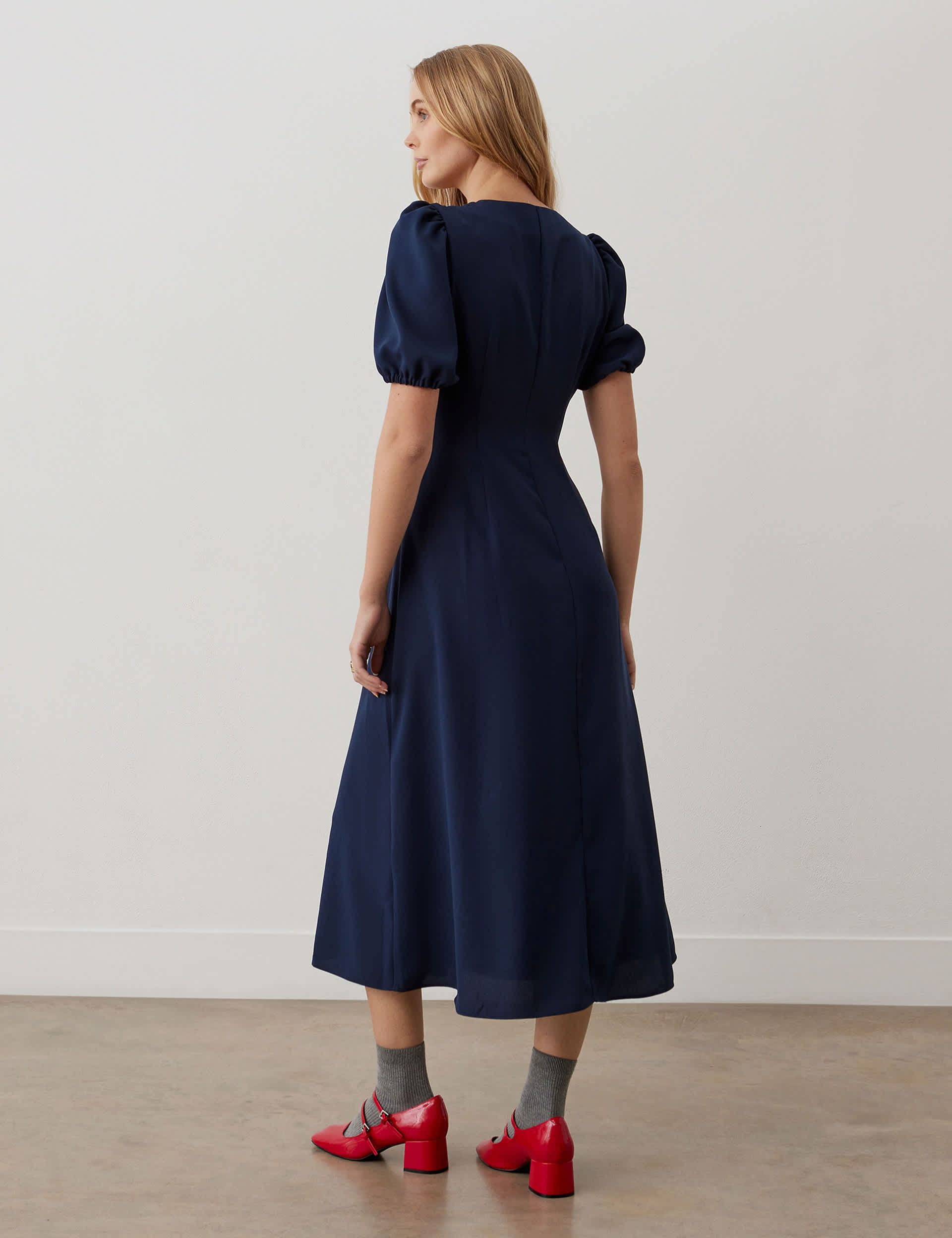 Finery London Women's V-Neck Button Through Midi Tea Dress - 18 - Navy, Navy