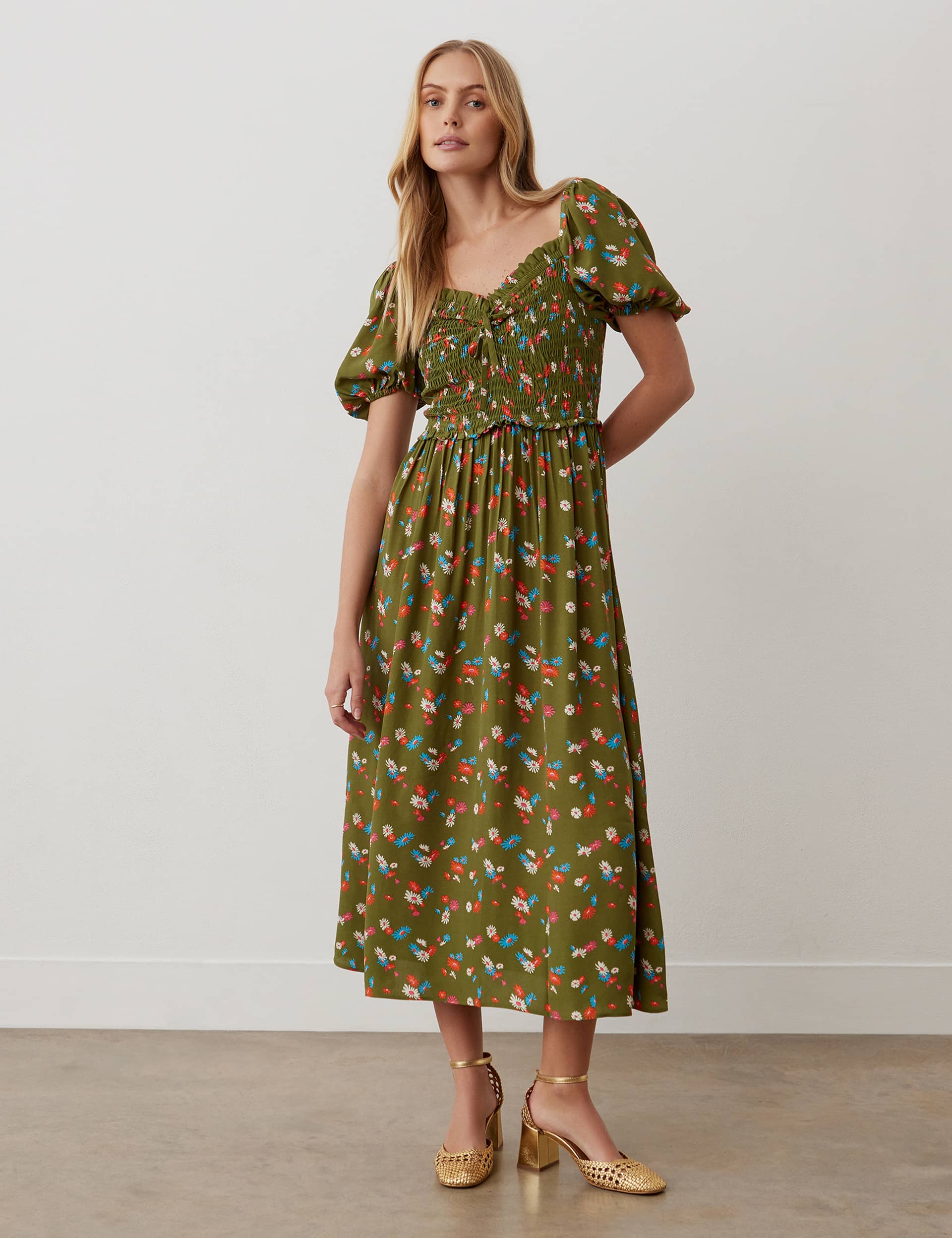 Finery London Women's Floral Sweetheart Neckline Midaxi Dress - 10 - Green Mix, Green Mix