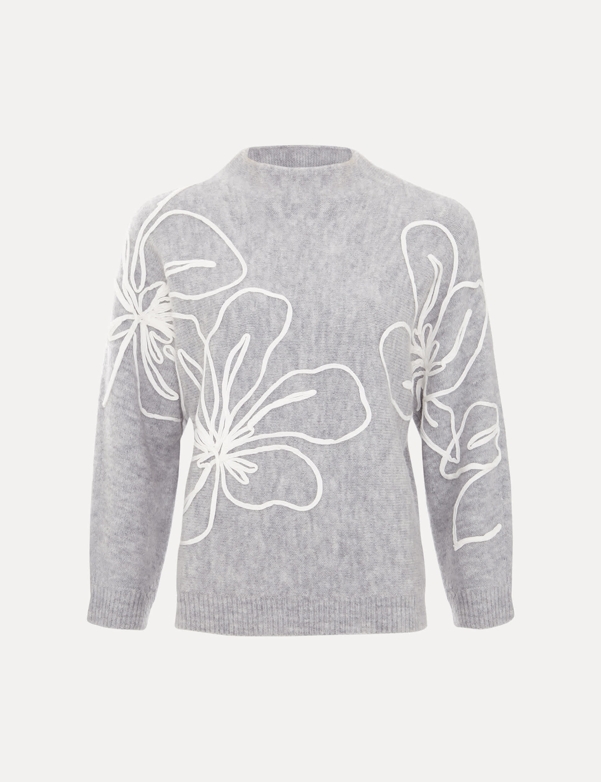 Phase Eight Women's Floral Embellished Jumper with Wool - Grey Mix, Grey Mix