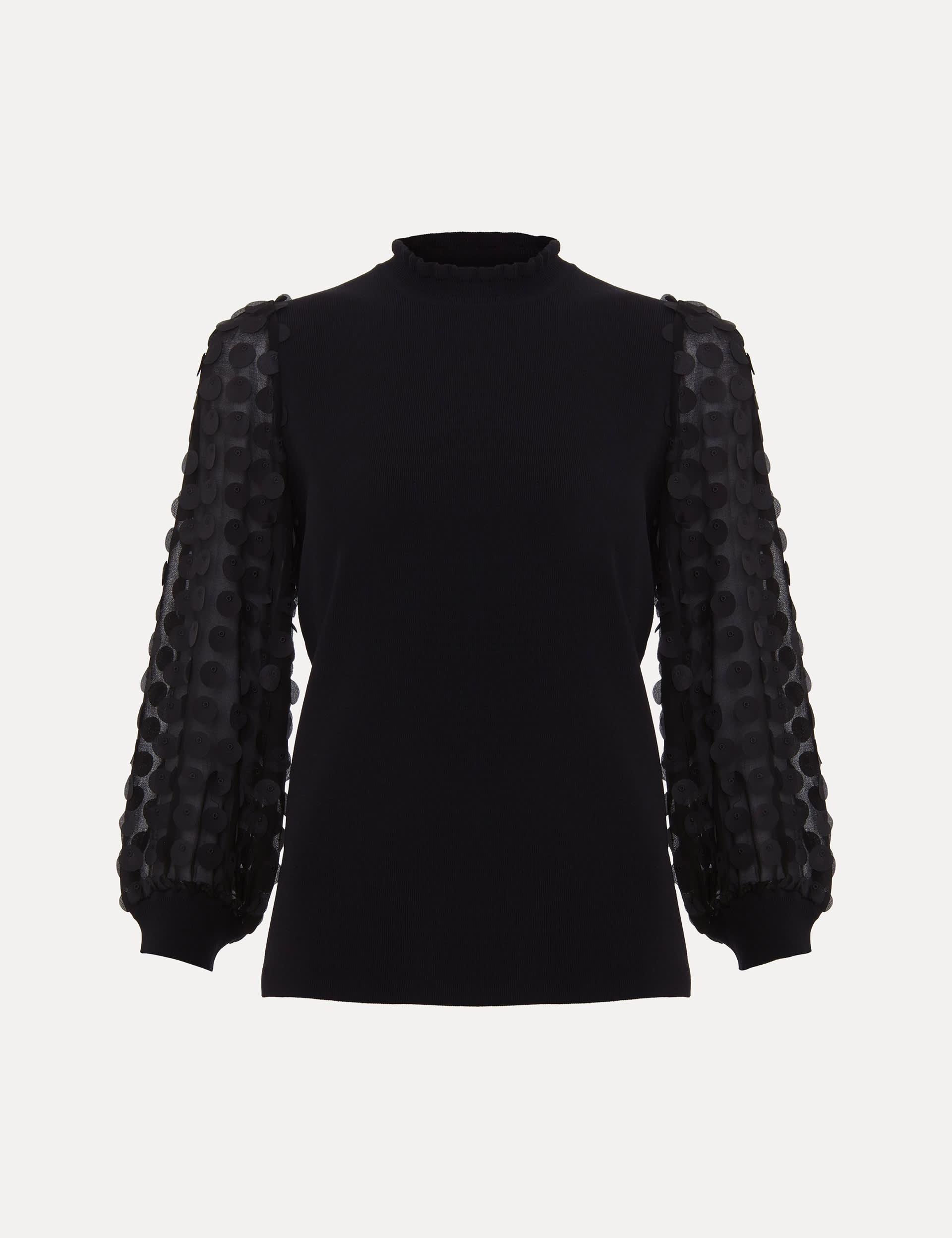 Phase Eight Women's Textured Embellished Blouson Sleeve Jumper - Black, Black