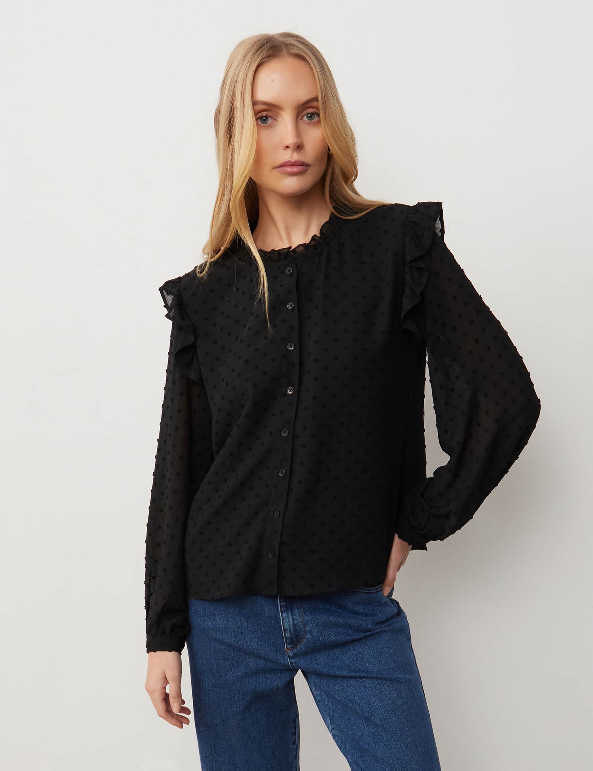 Finery London Women's Polka Dot Frill Detail Blouse With Cami