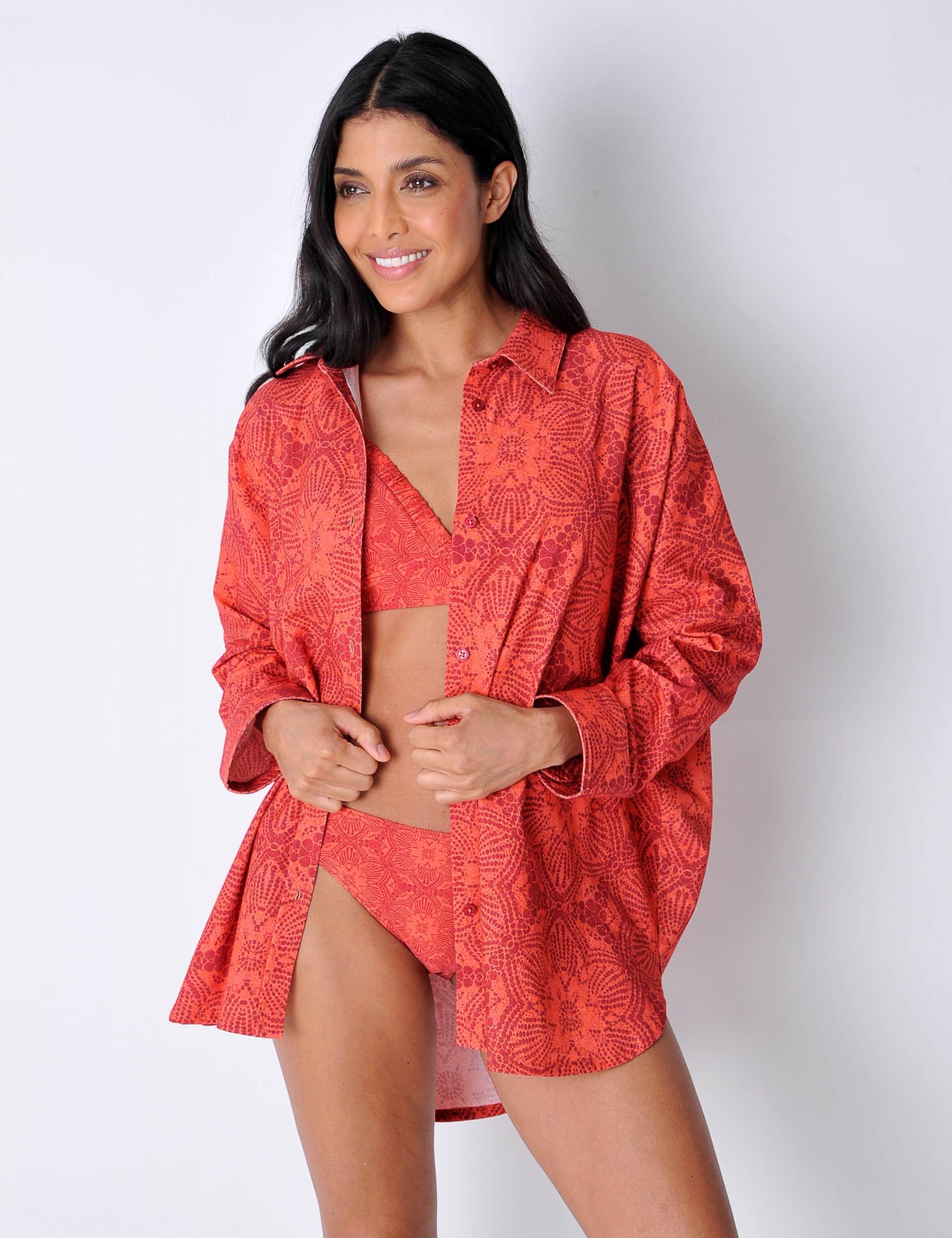 Burgs Women's Pure Cotton Printed Collared Oversized Shirt