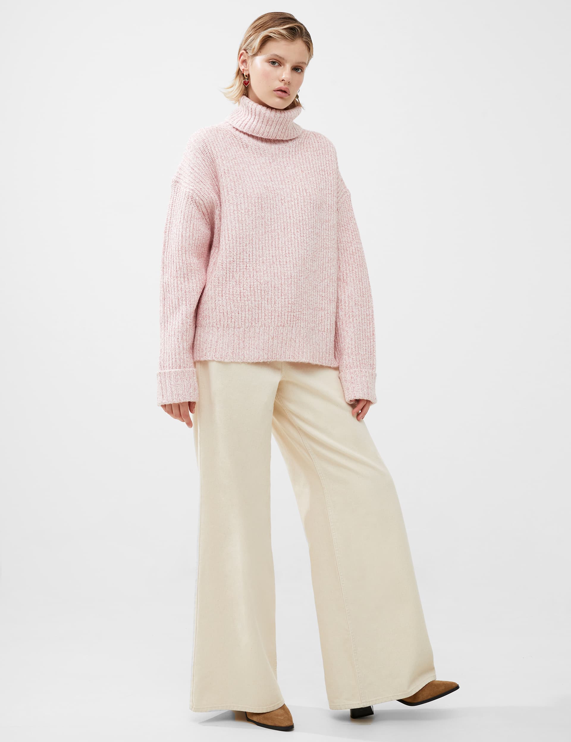 French Connection Women's Ribbed Funnel Neck Jumper - S - Pink, Pink