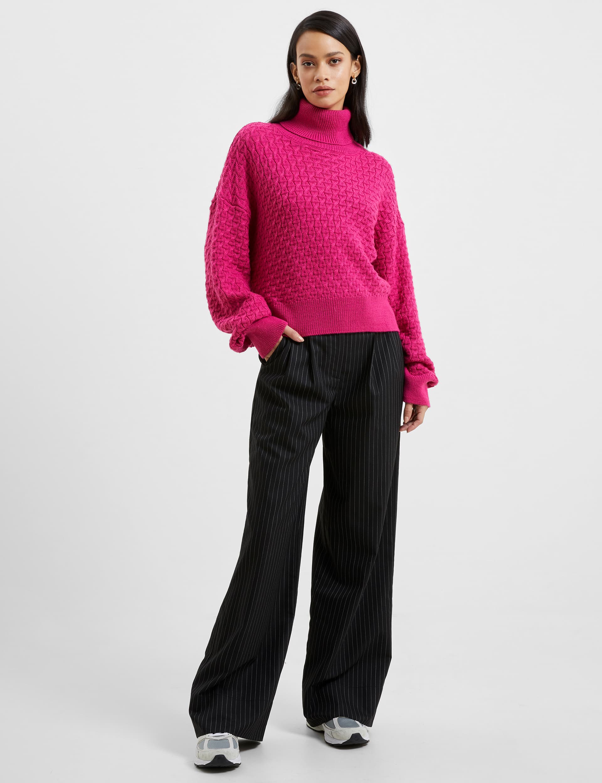 French Connection Women's Cable Knit Roll Neck Jumper - S - Pink, Pink