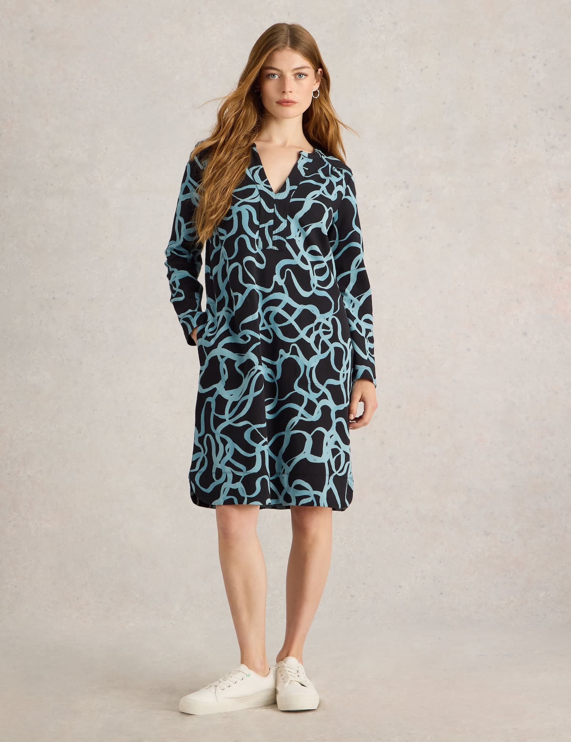 White Stuff Women's Jersey Printed Notch Neck Tea Dress - 12REG - Black Mix, Black Mix