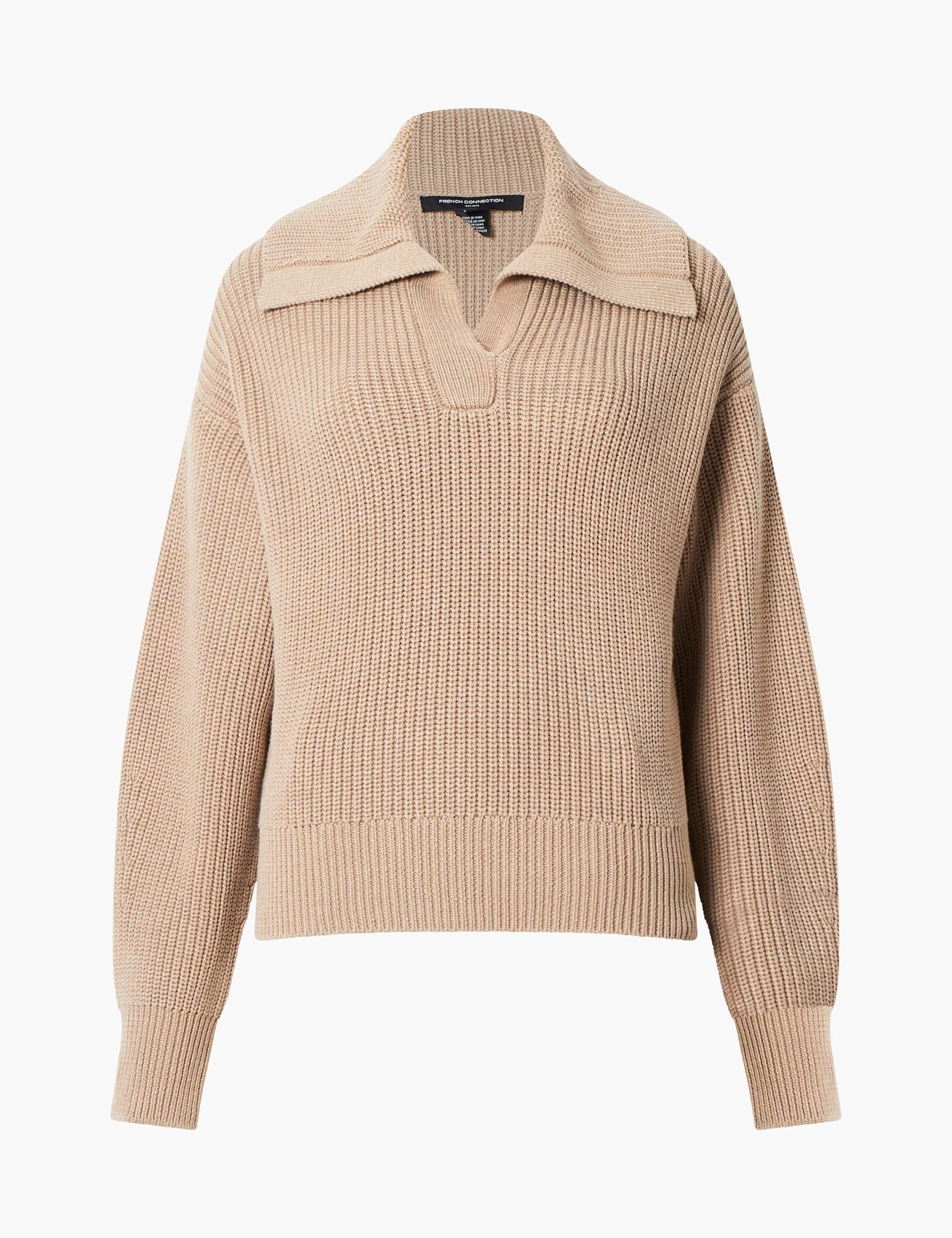 French Connection Women's Textured Collared Jumper with Wool - Camel, Camel