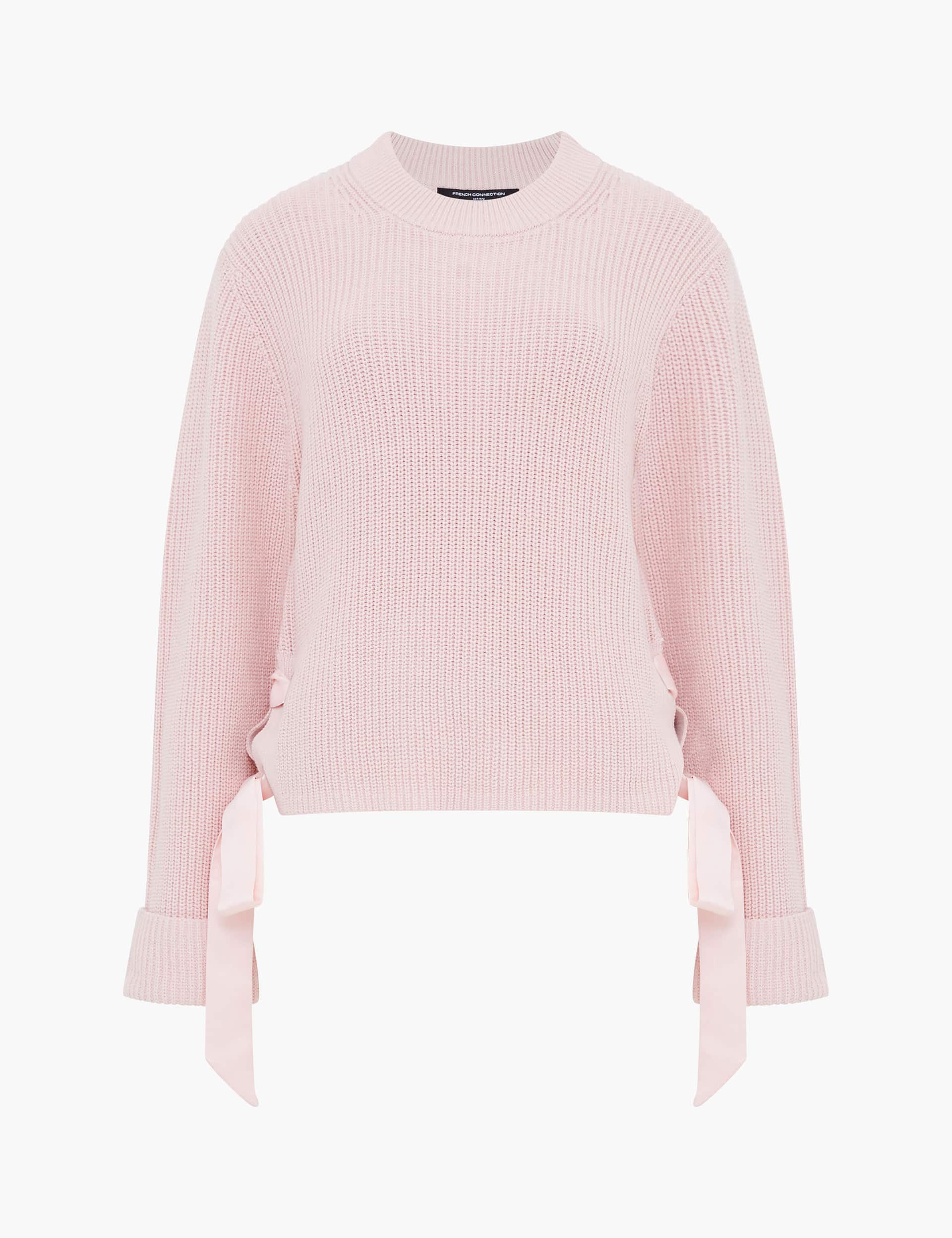 French Connection Women's Cotton Rich Ribbed Crew Neck Jumper - Pink, Pink