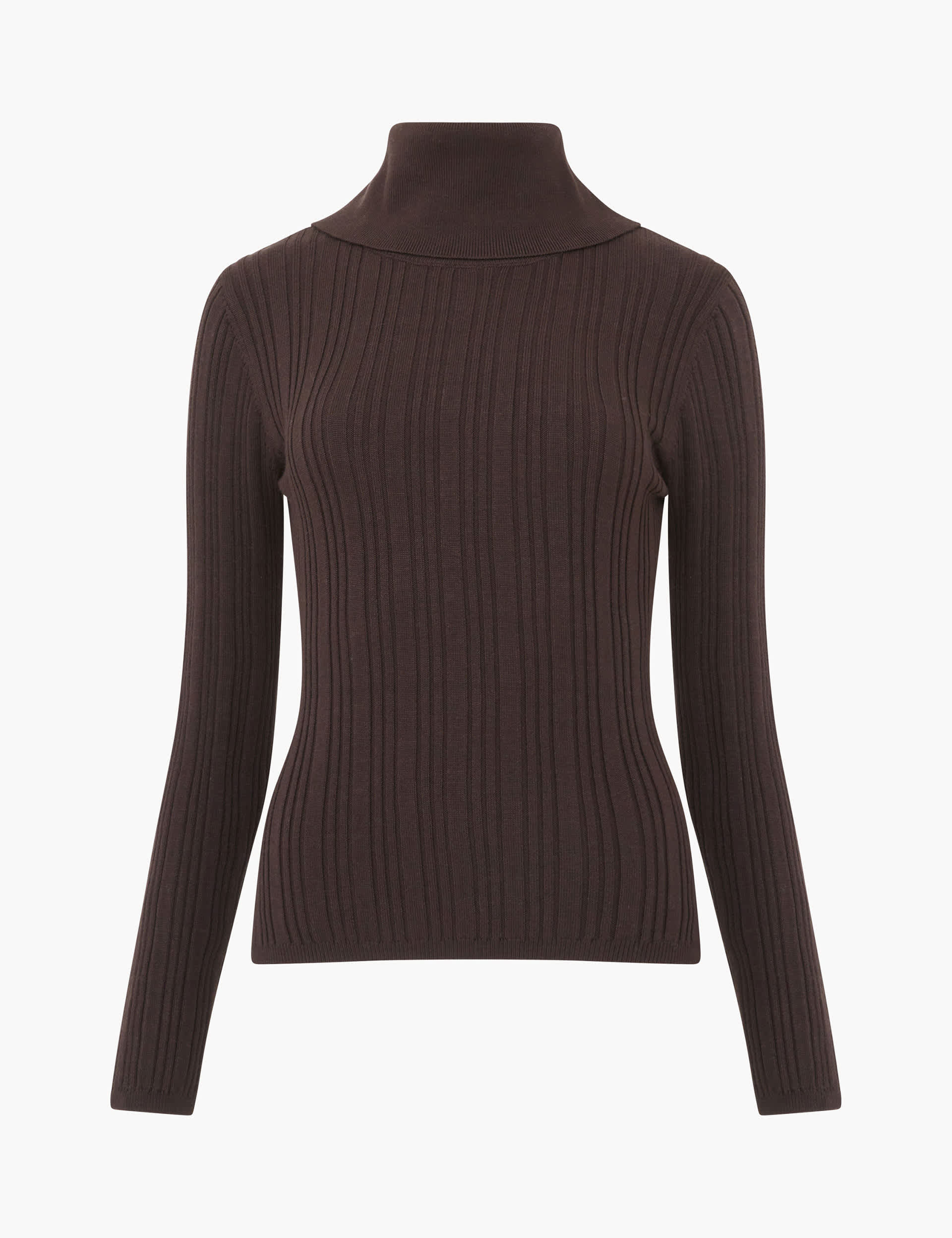 French Connection Women's Ribbed High Neck Long Sleeve Top - Brown, Brown