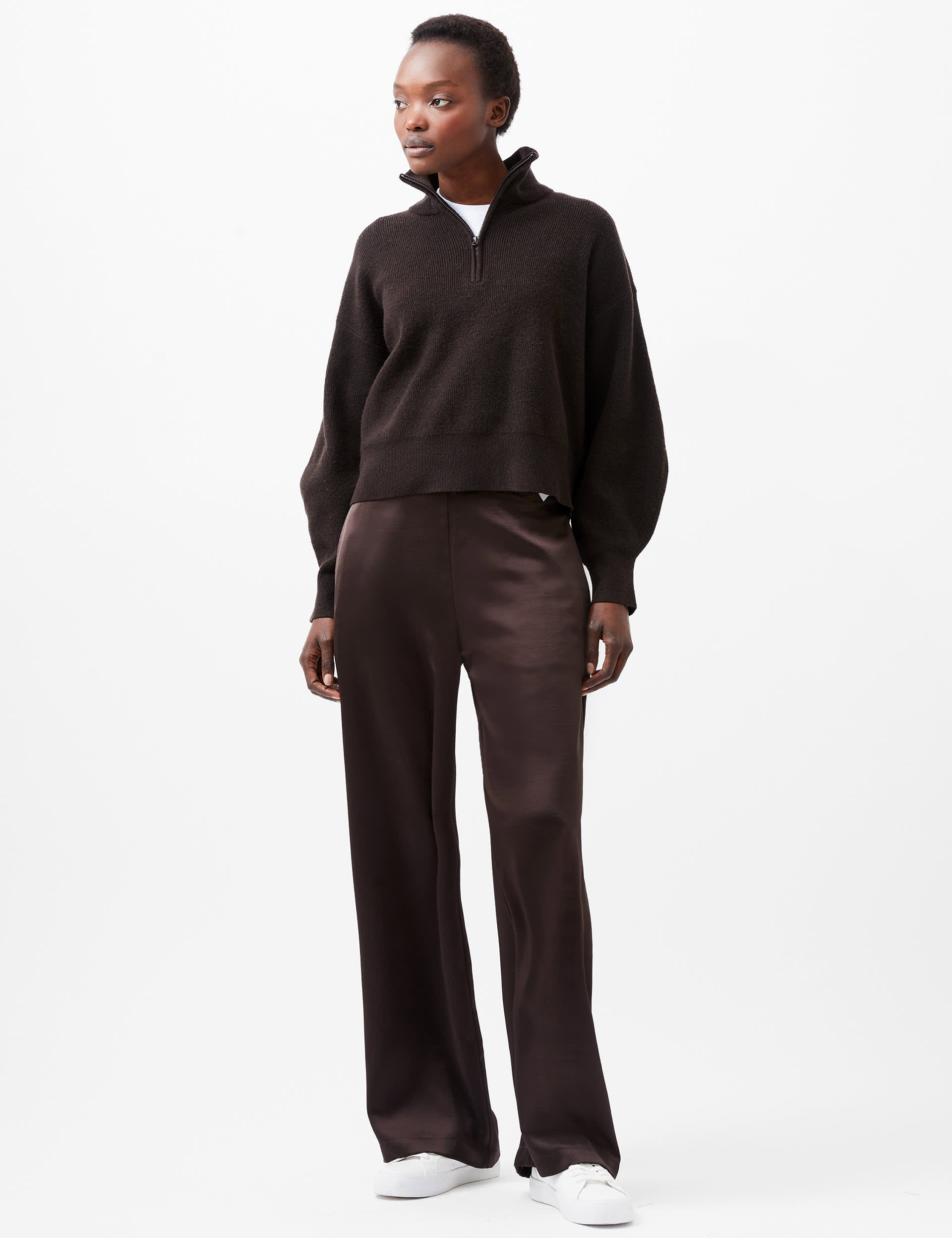 French Connection Women's Ribbed Half Zip Jumper with Wool