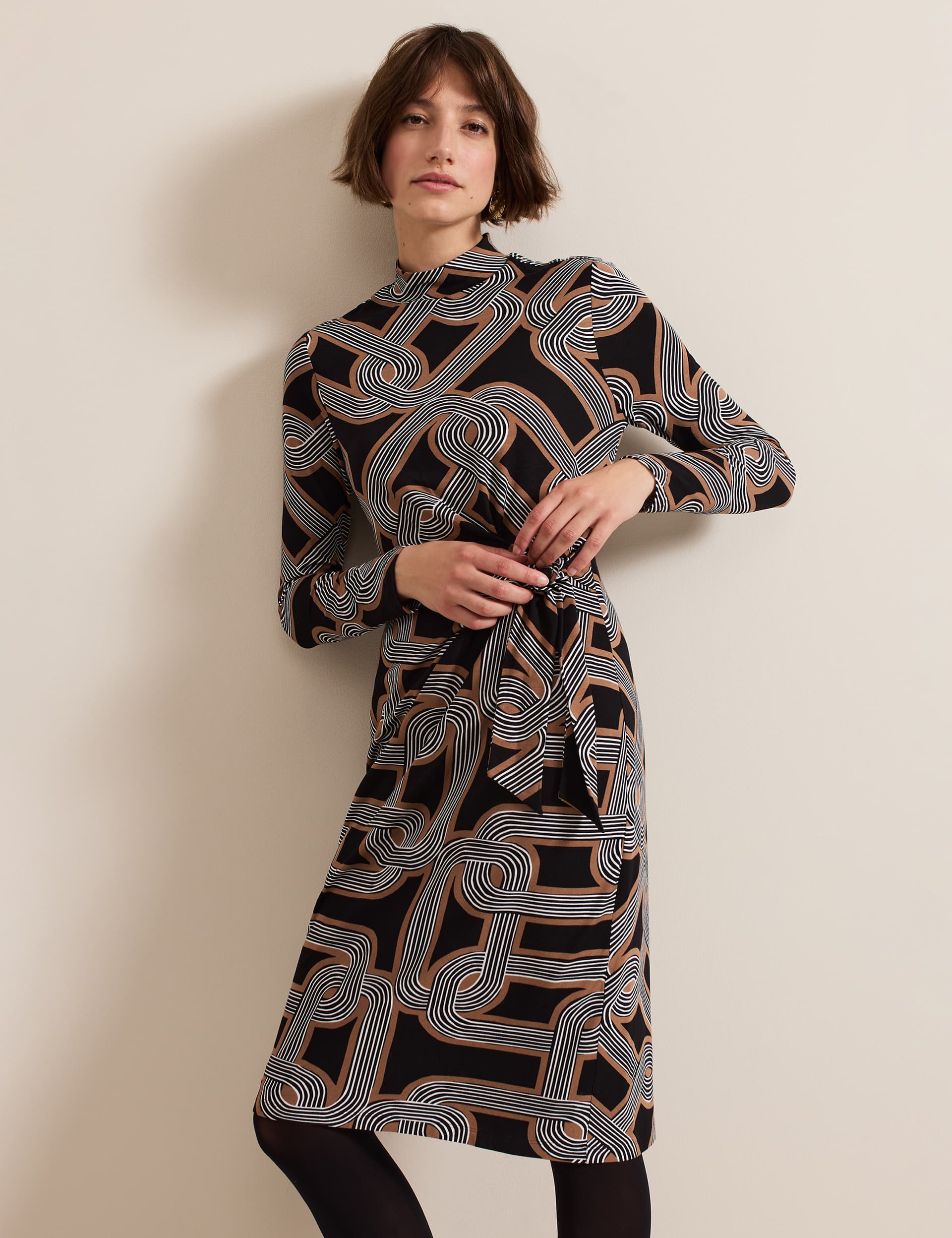 Phase Eight Women's Jersey Knot Print Funnel Neck Midi Dress