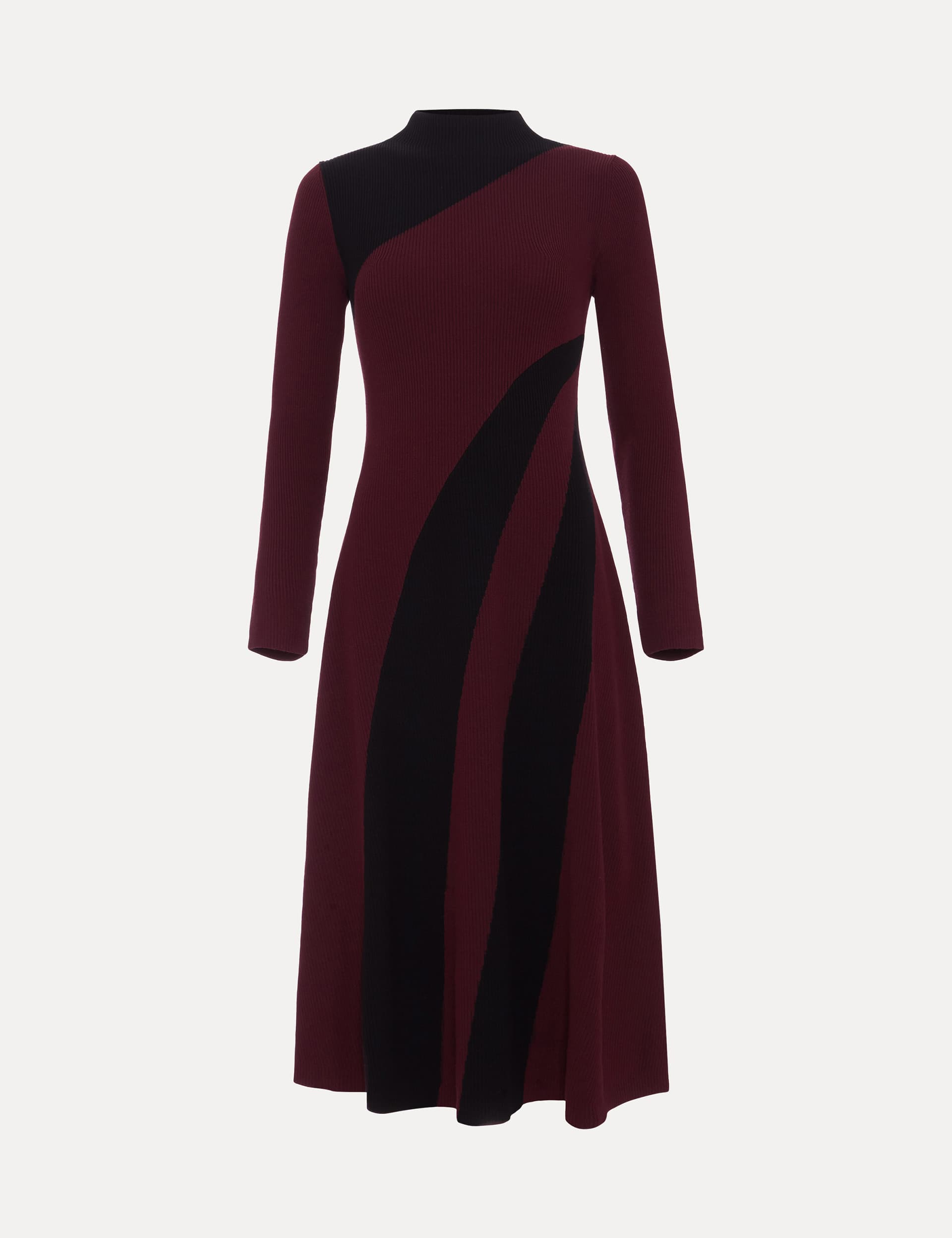 Phase Eight Women's Colour Block High Neck Midi Skater Dress - 10 - Burgundy, Burgundy