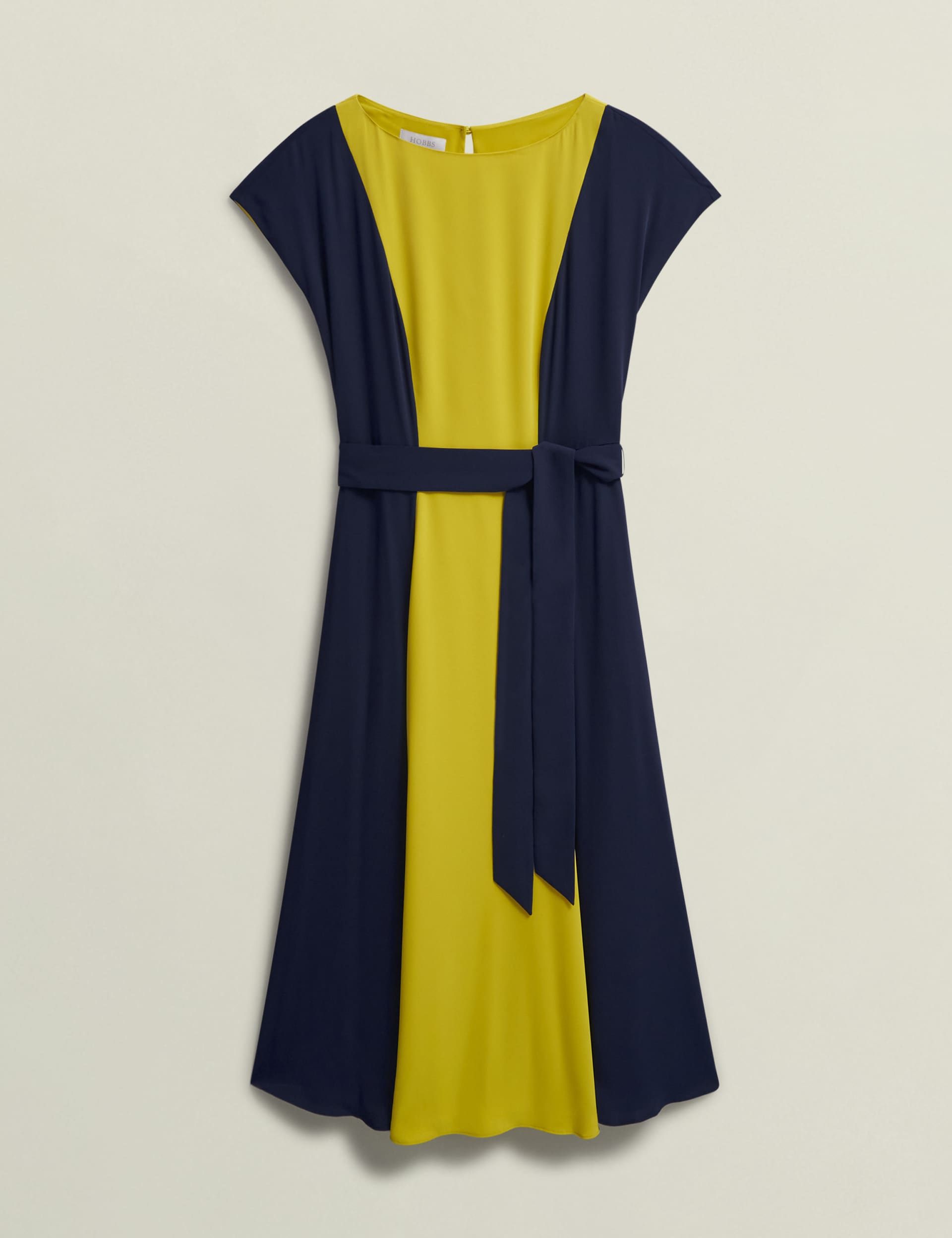 Hobbs Women's Colour Block Slash Neck Midi Waisted Dress - 12PET - Navy Mix, Navy Mix